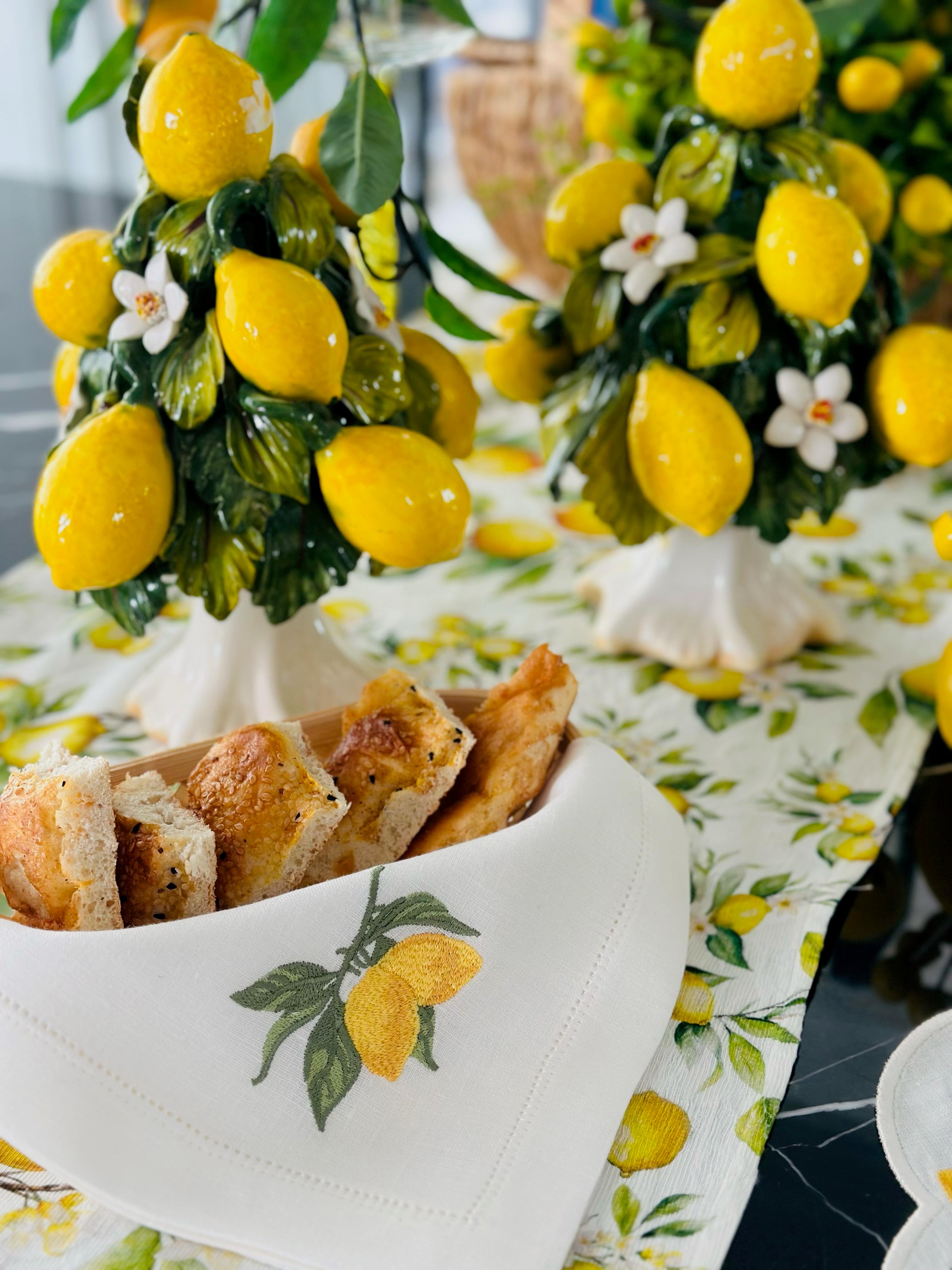 Lemon Branch Linen Dinner Napkin