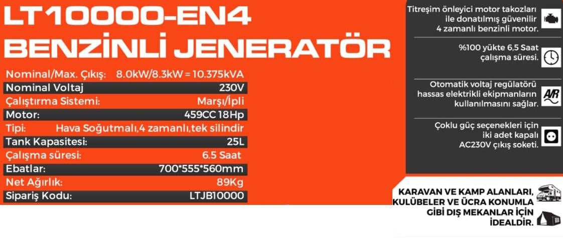Lutian LT10000 10 Kw Benzinli Jeneratör Marşlı