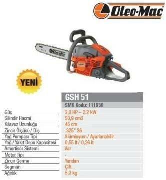 Oleo-Mac Gsh 51 Motorlu Testere 3 Hp 3.25-36 Diş