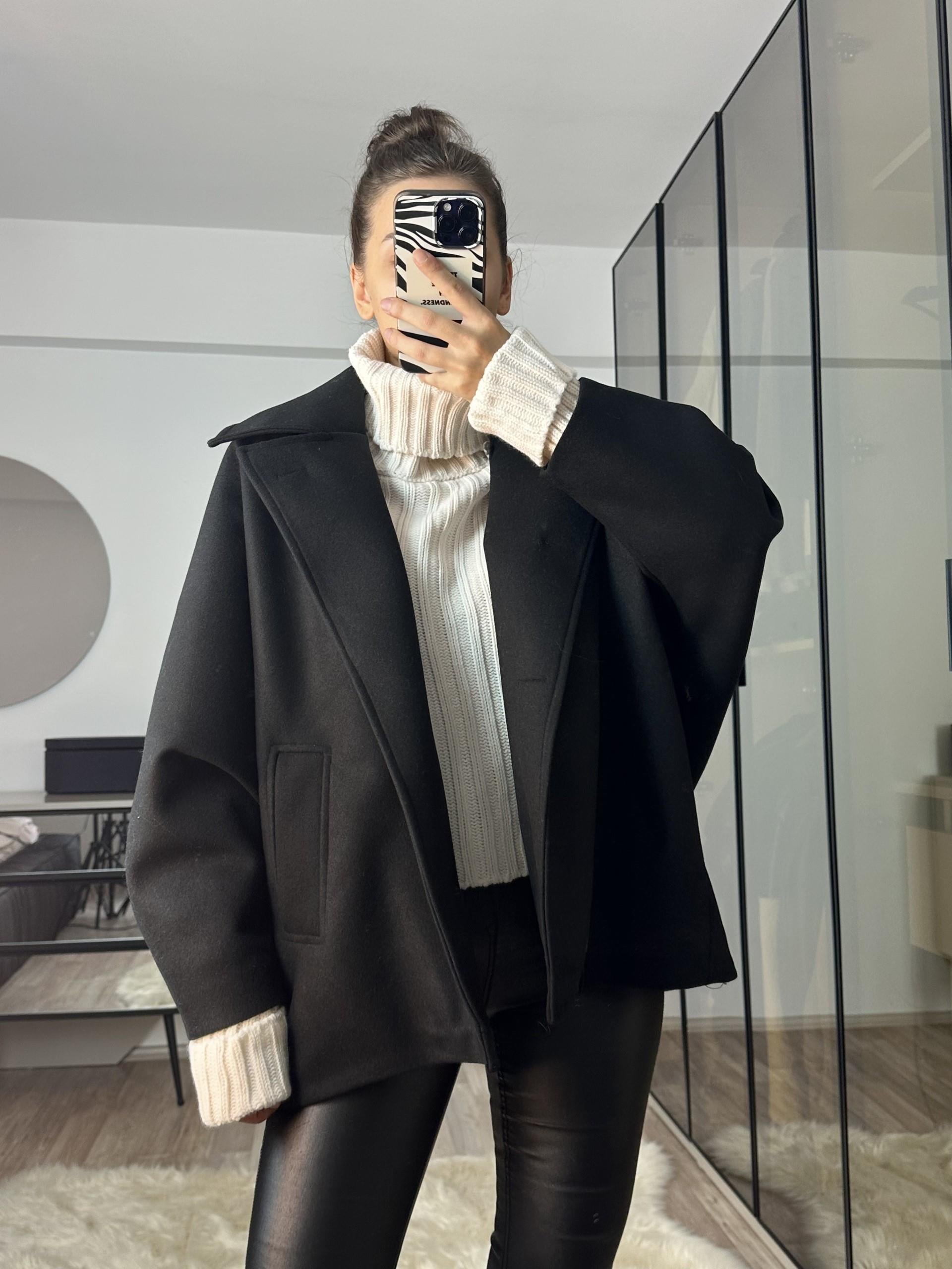Annabel Siyah Oversize Kaşe Kaban