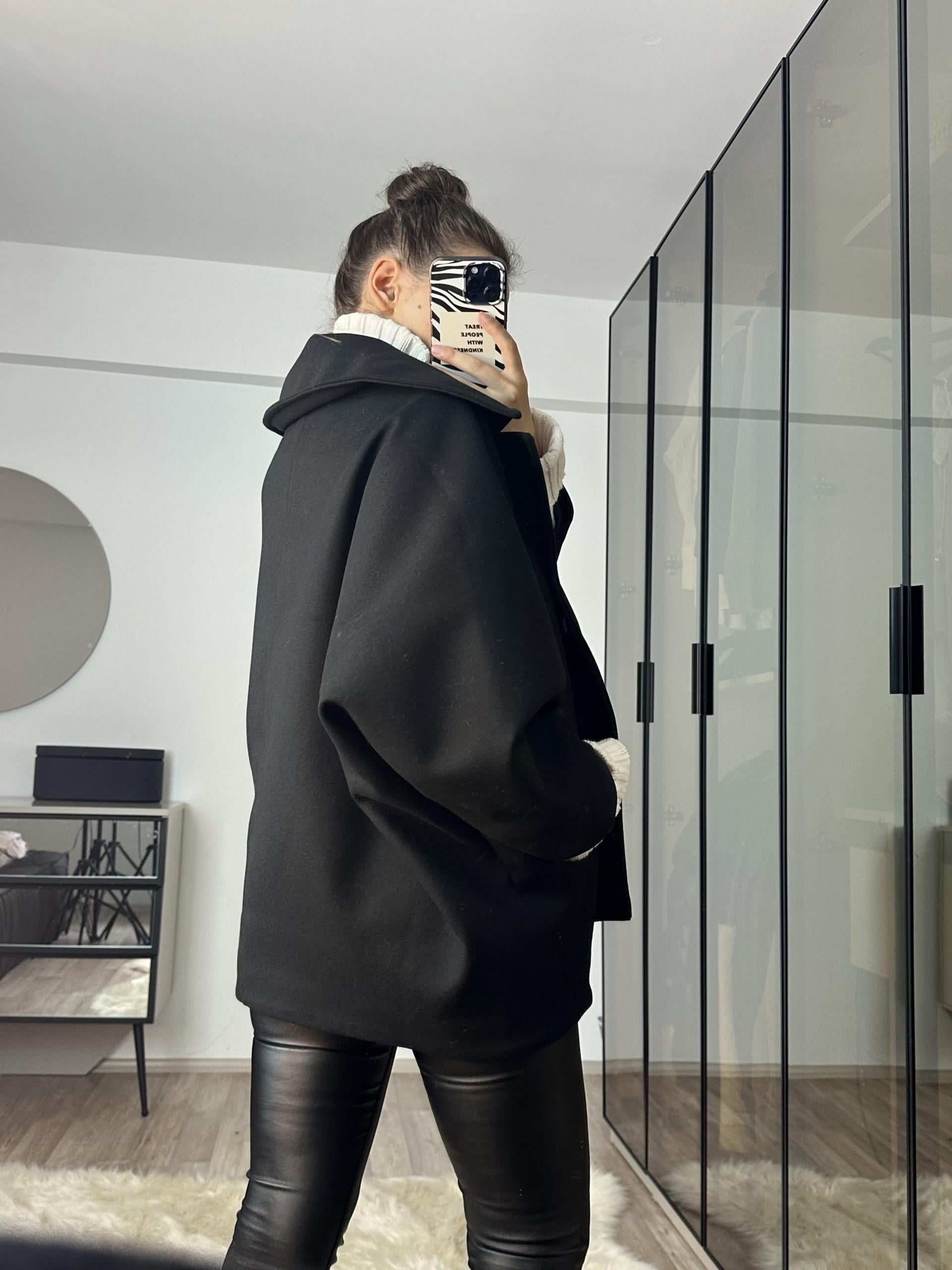 Annabel Siyah Oversize Kaşe Kaban