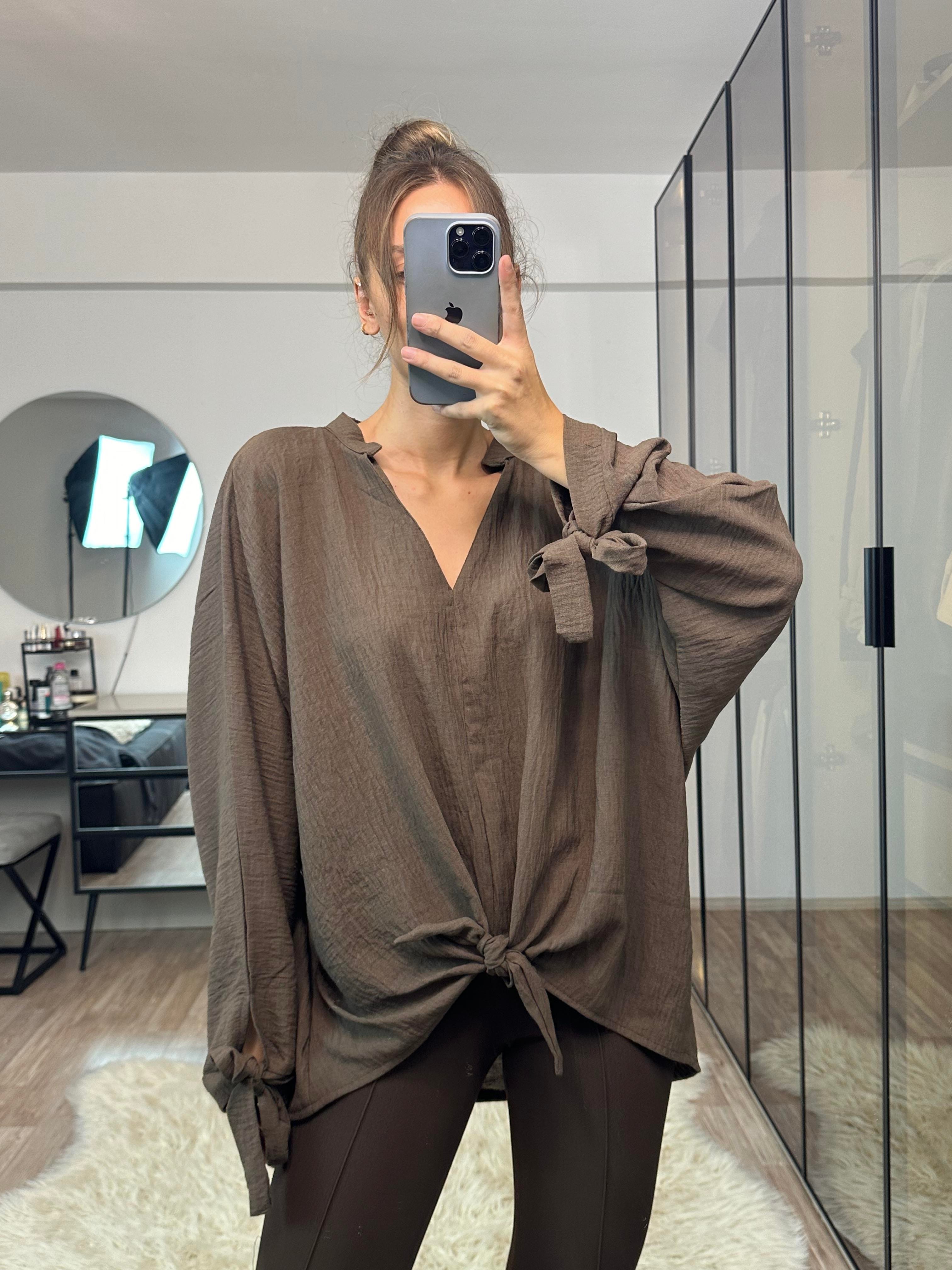 Bethany Kahve Hakim Yaka Önü Bağlamalı Bluz