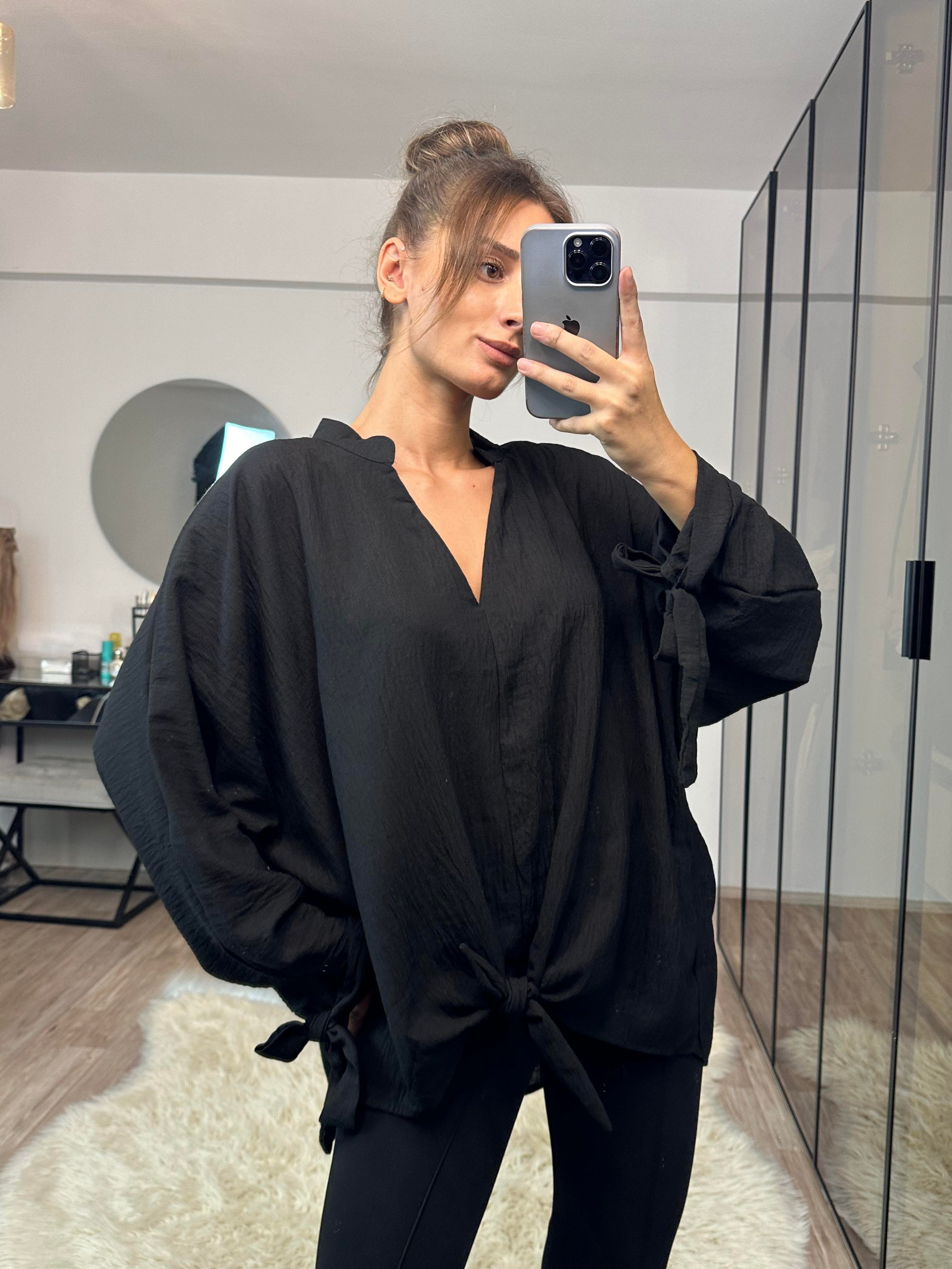 Bethany Siyah Hakim Yaka Önü Bağlamalı Bluz