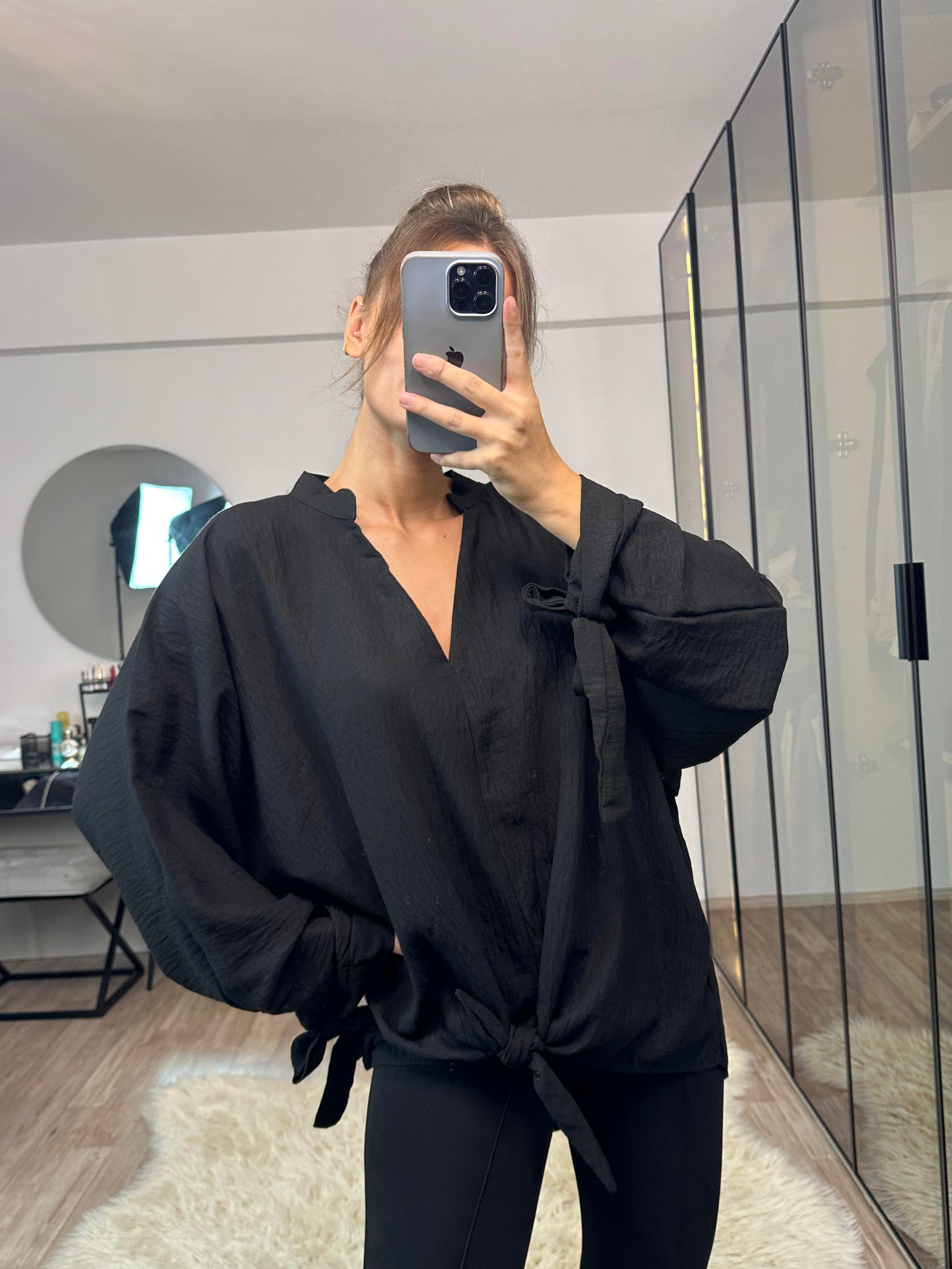 Bethany Siyah Hakim Yaka Önü Bağlamalı Bluz