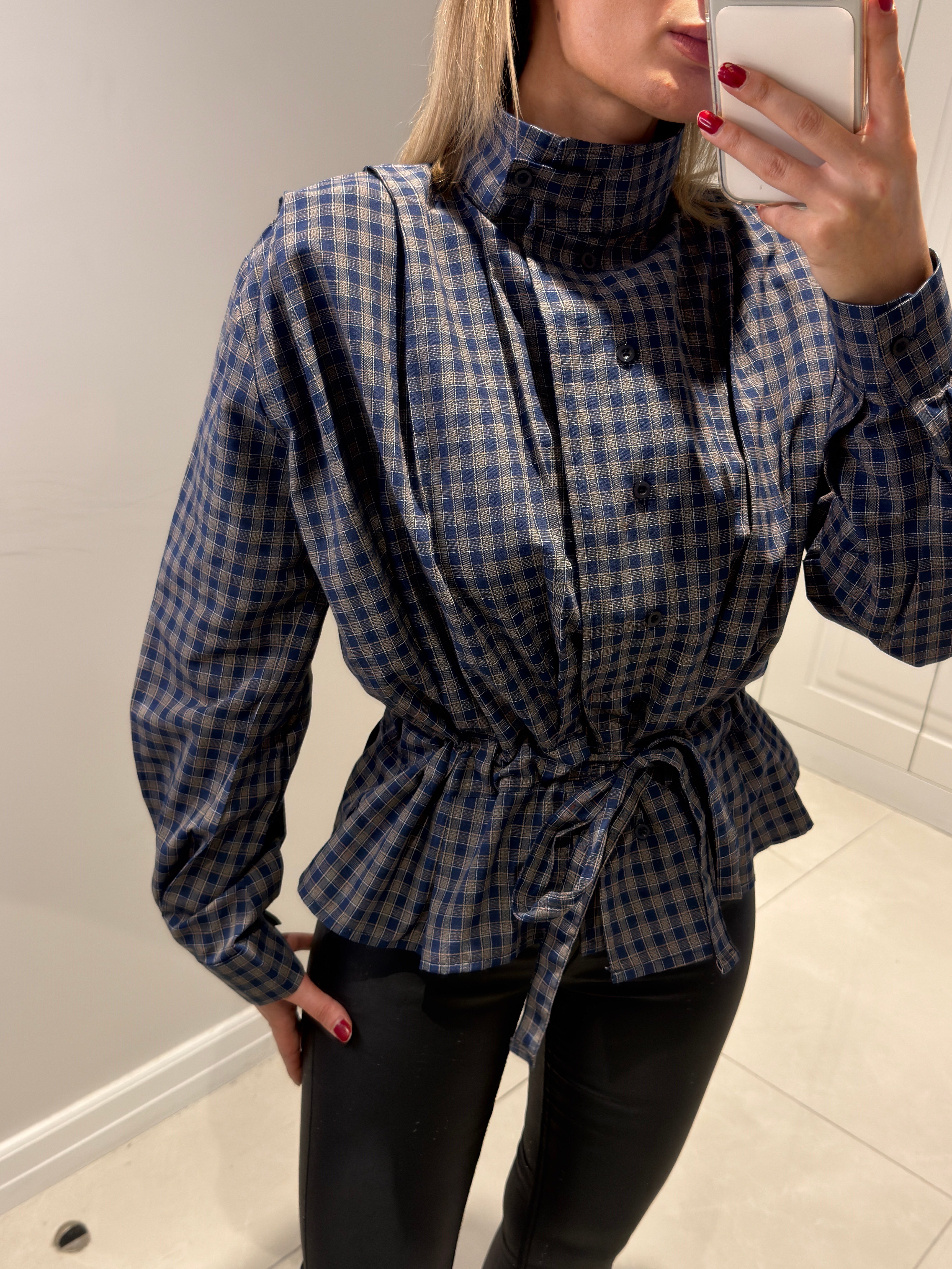 Celeste Ekose Dik Yaka Gömlek