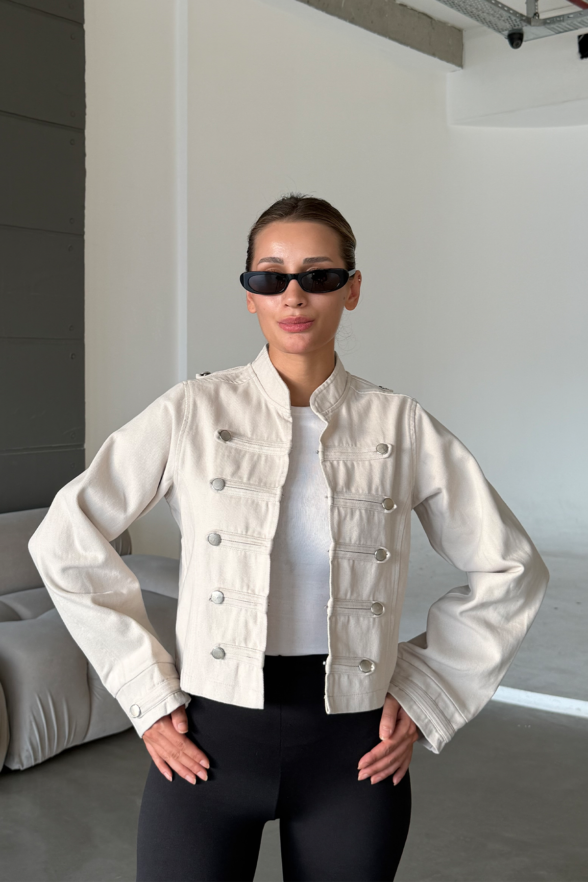 Eden Bej Gabardin Düğme Detaylı Ceket