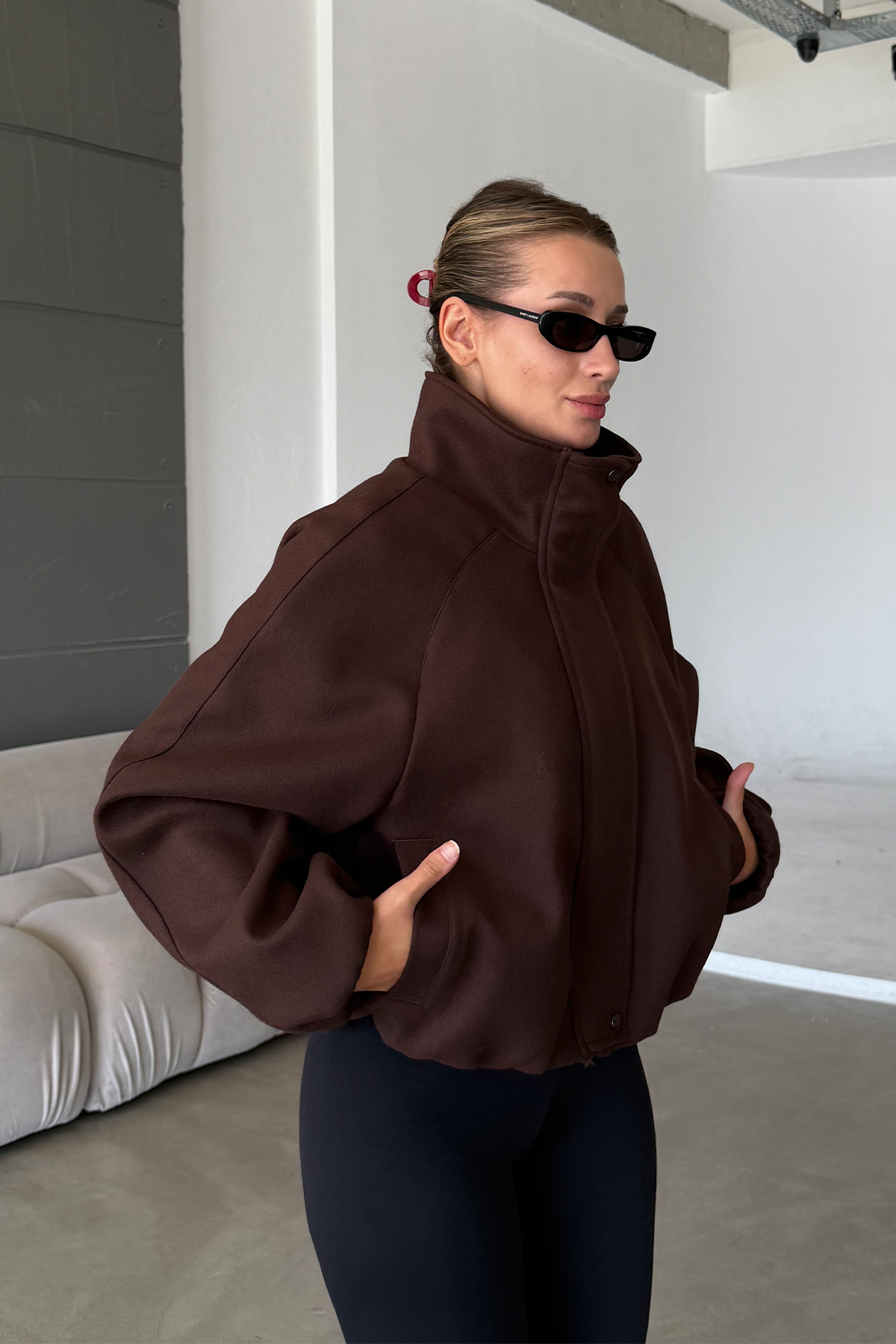 Lucie Acı Kahve Dik Yaka Oversize Kaşe Kaban