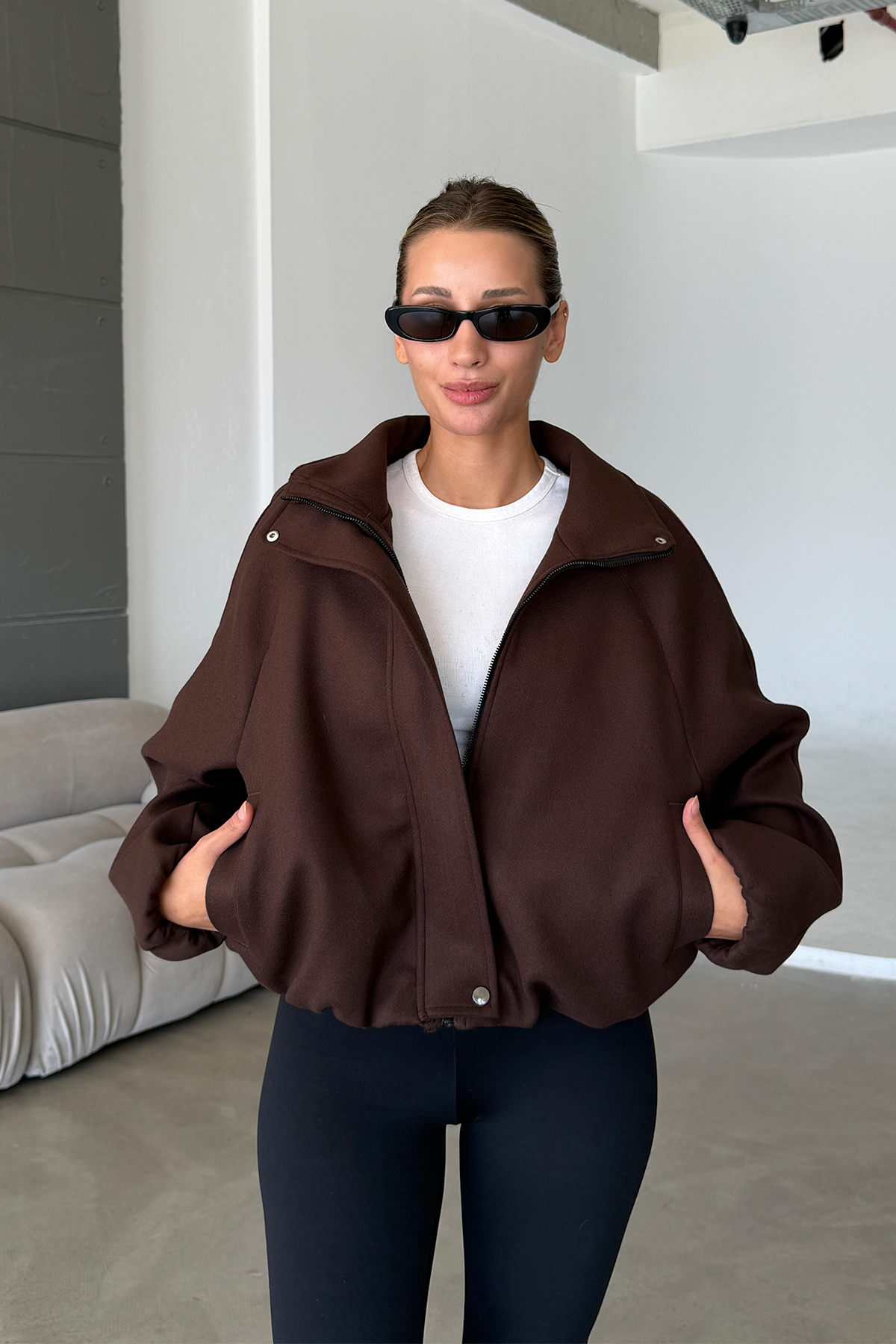 Lucie Acı Kahve Dik Yaka Oversize Kaşe Kaban