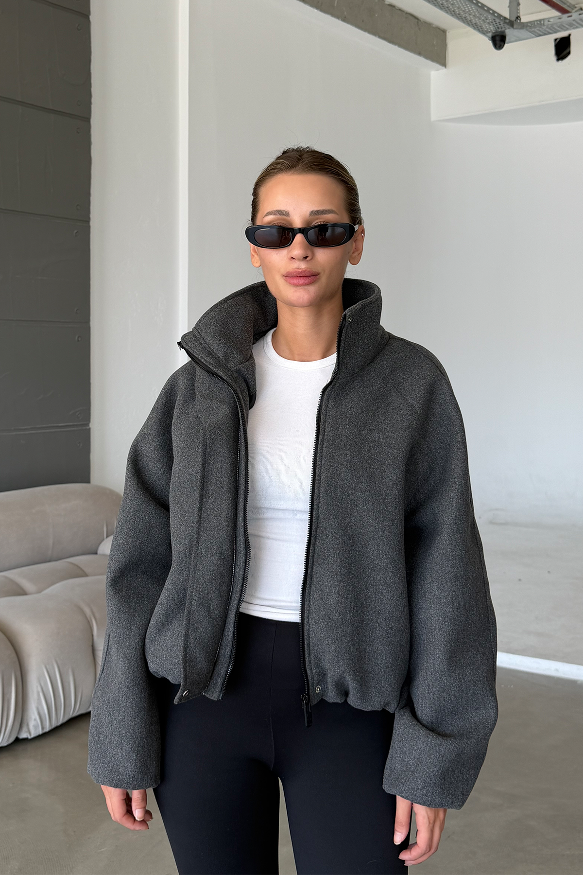 Lucie Antrasit Dik Yaka Oversize Kaşe Kaban