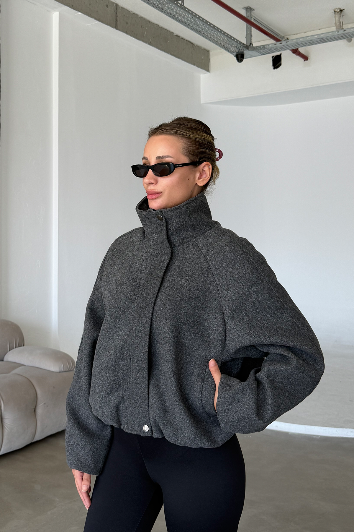 Lucie Antrasit Dik Yaka Oversize Kaşe Kaban