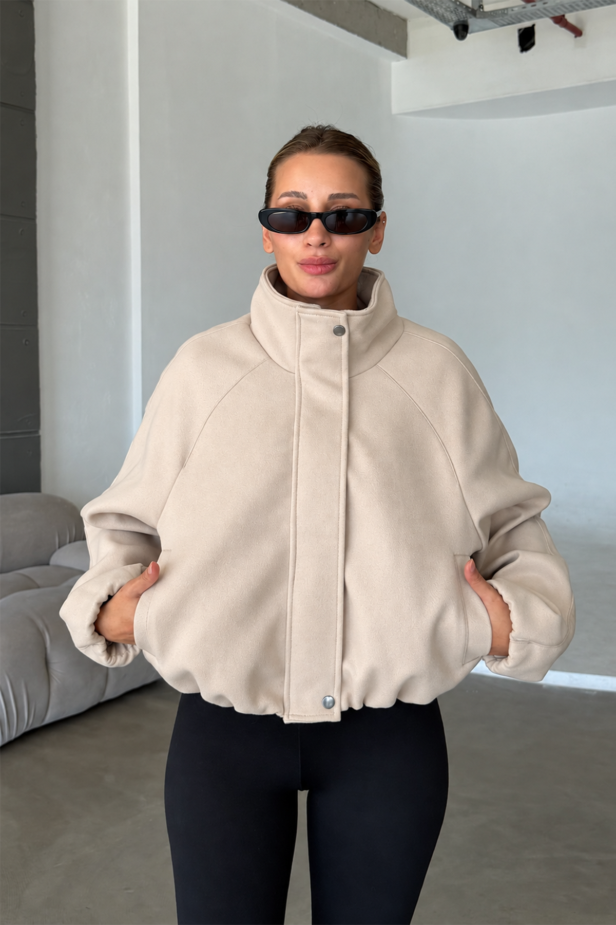 Lucie Bej Dik Yaka Oversize Kaşe Kaban