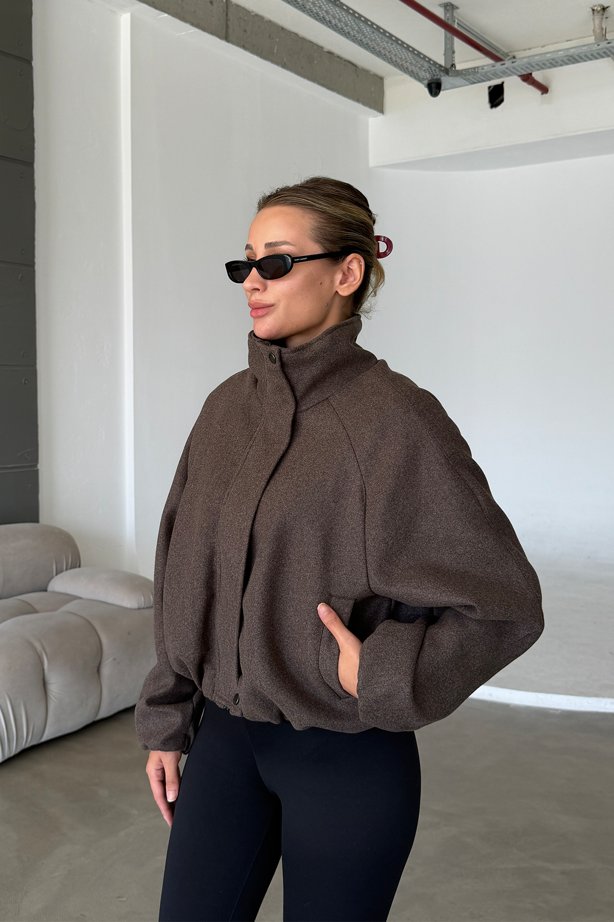 Lucie Brown Dik Yaka Oversize Kaşe Kaban