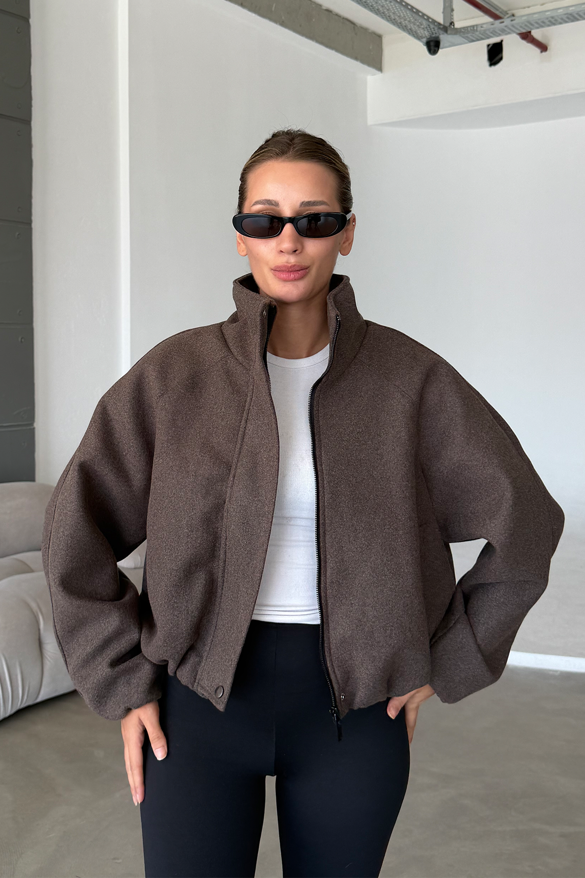 Lucie Brown Dik Yaka Oversize Kaşe Kaban