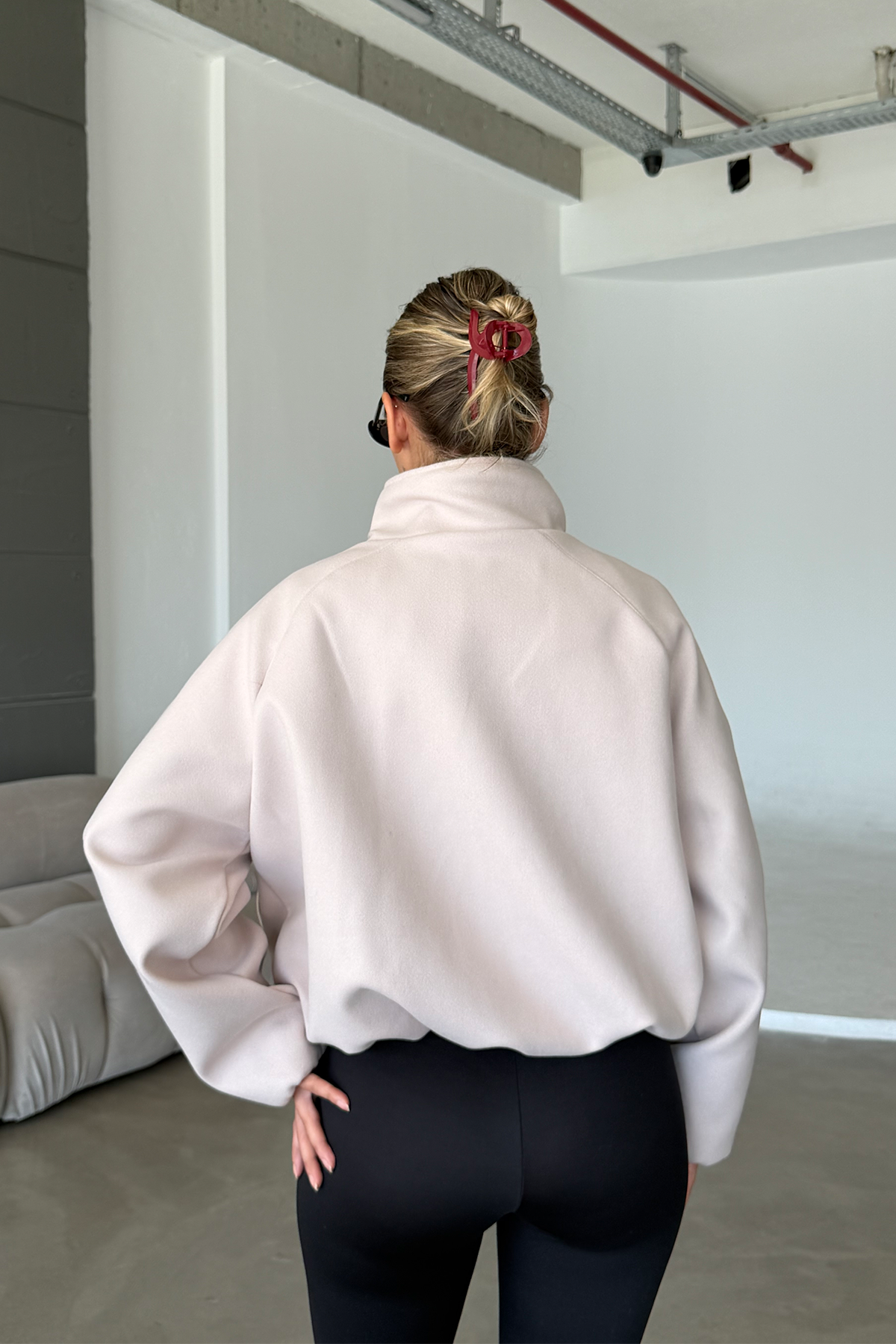 Lucie Ekru Dik Yaka Oversize Kaşe Kaban