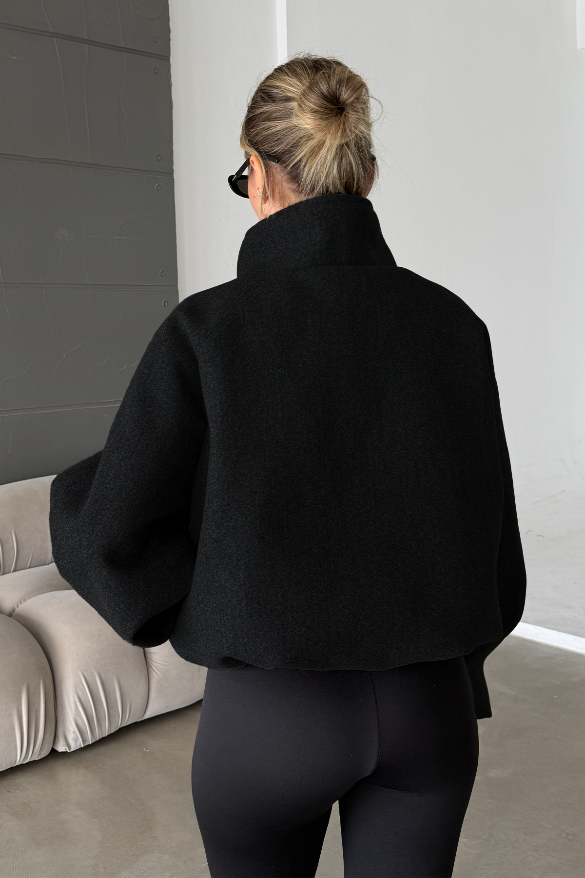 Lucie Siyah Dik Yaka Oversize Kaşe Kaban