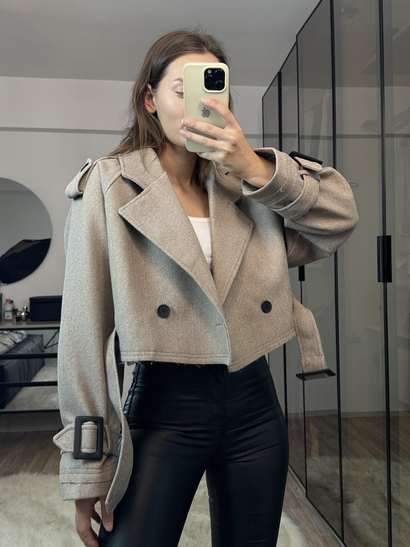 Nell Vizon Crop Kaşe Kaban