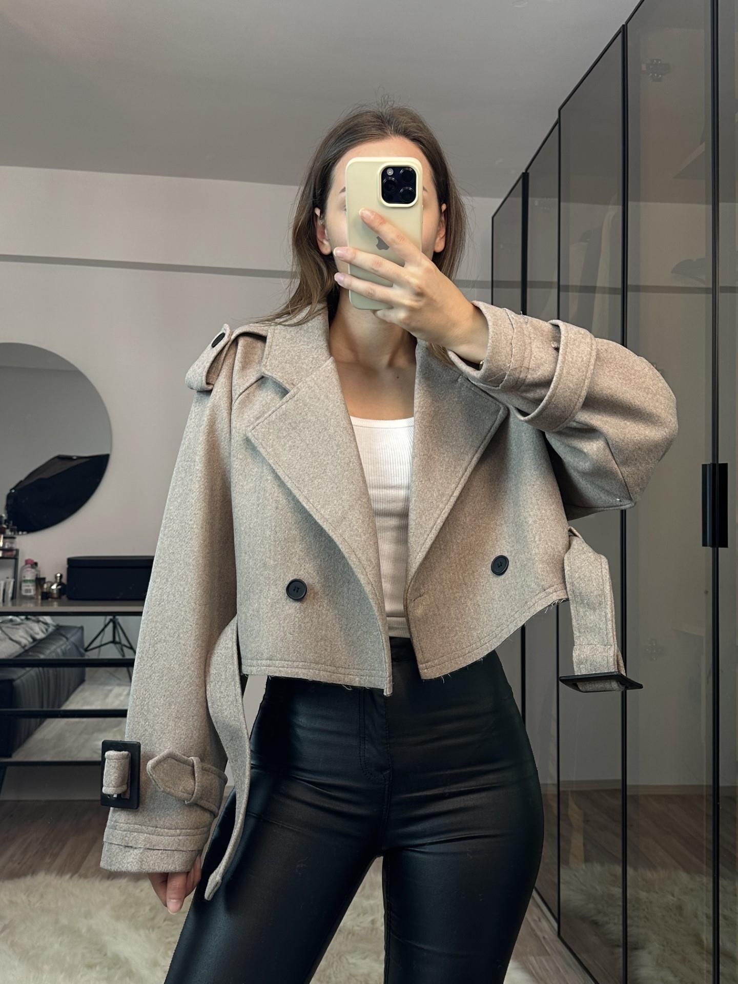Nell Vizon Crop Kaşe Kaban