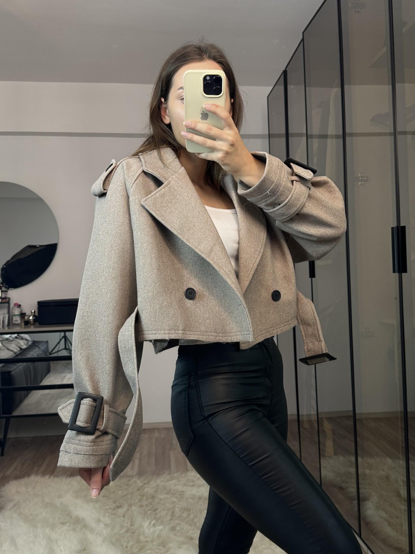 Nell Vizon Crop Kaşe Kaban