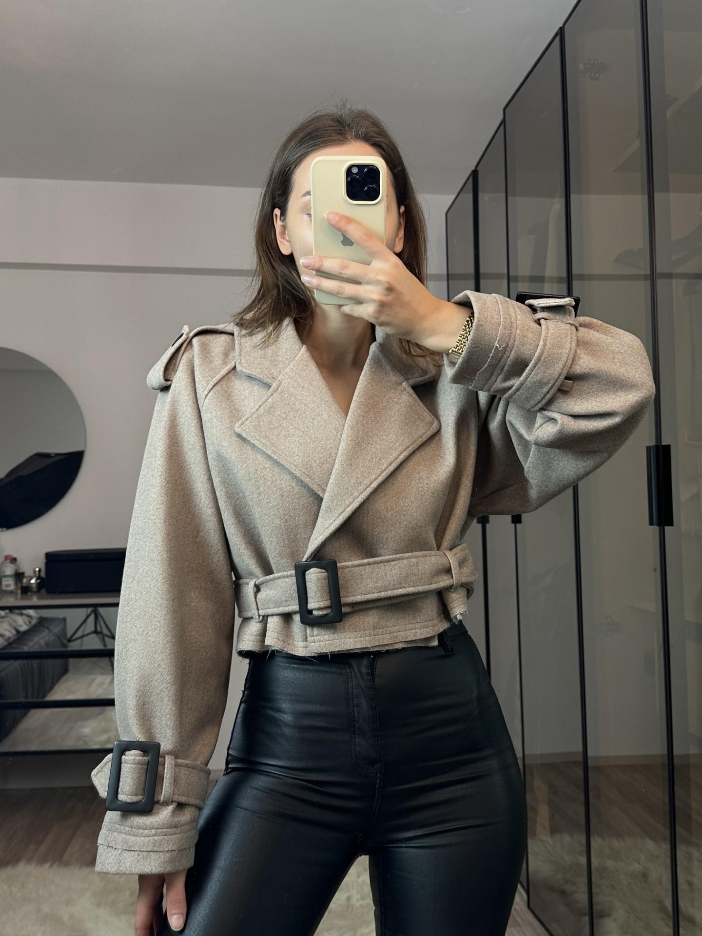 Nell Vizon Crop Kaşe Kaban