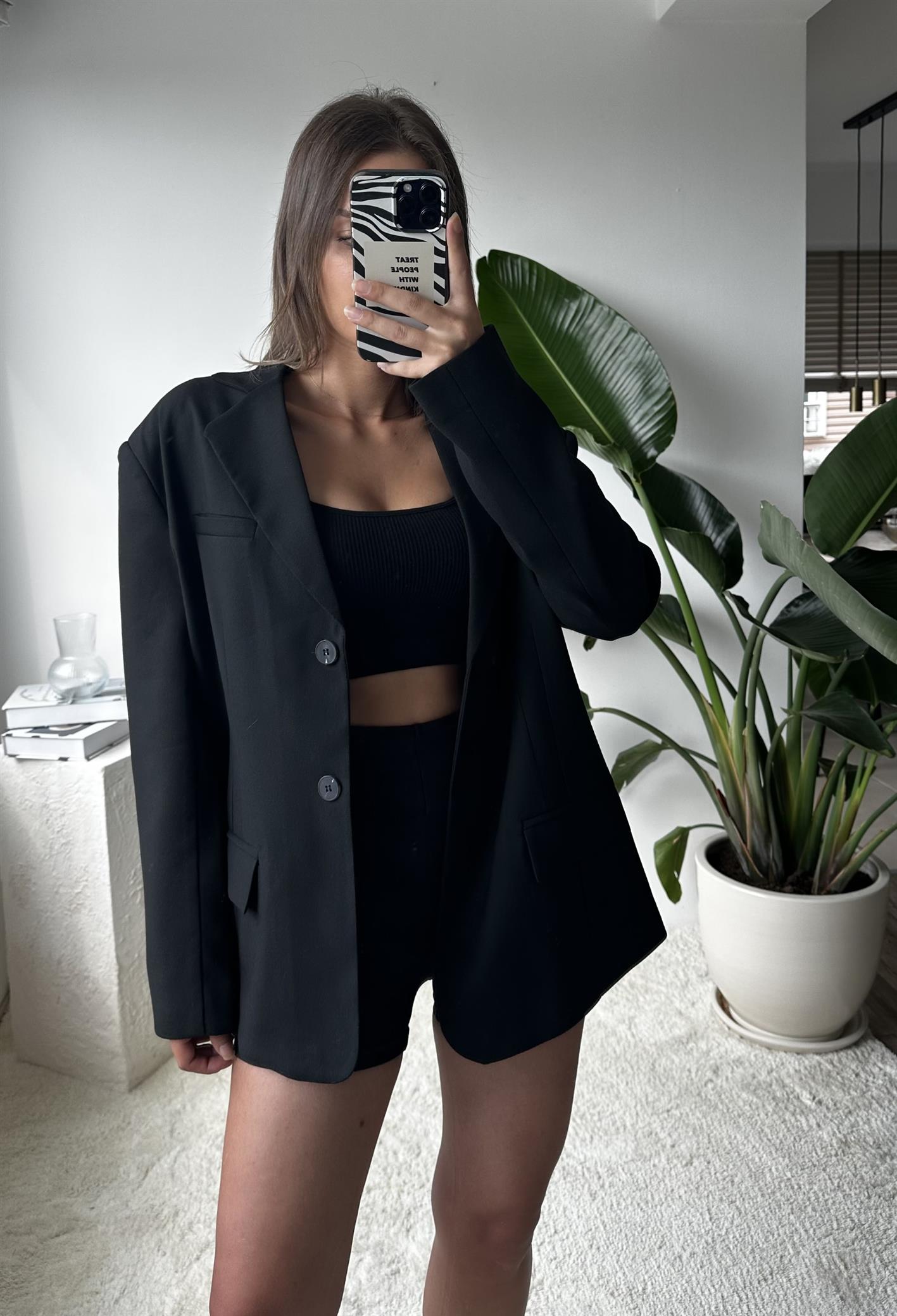 Rebecca Siyah Oversize Blazer Ceket