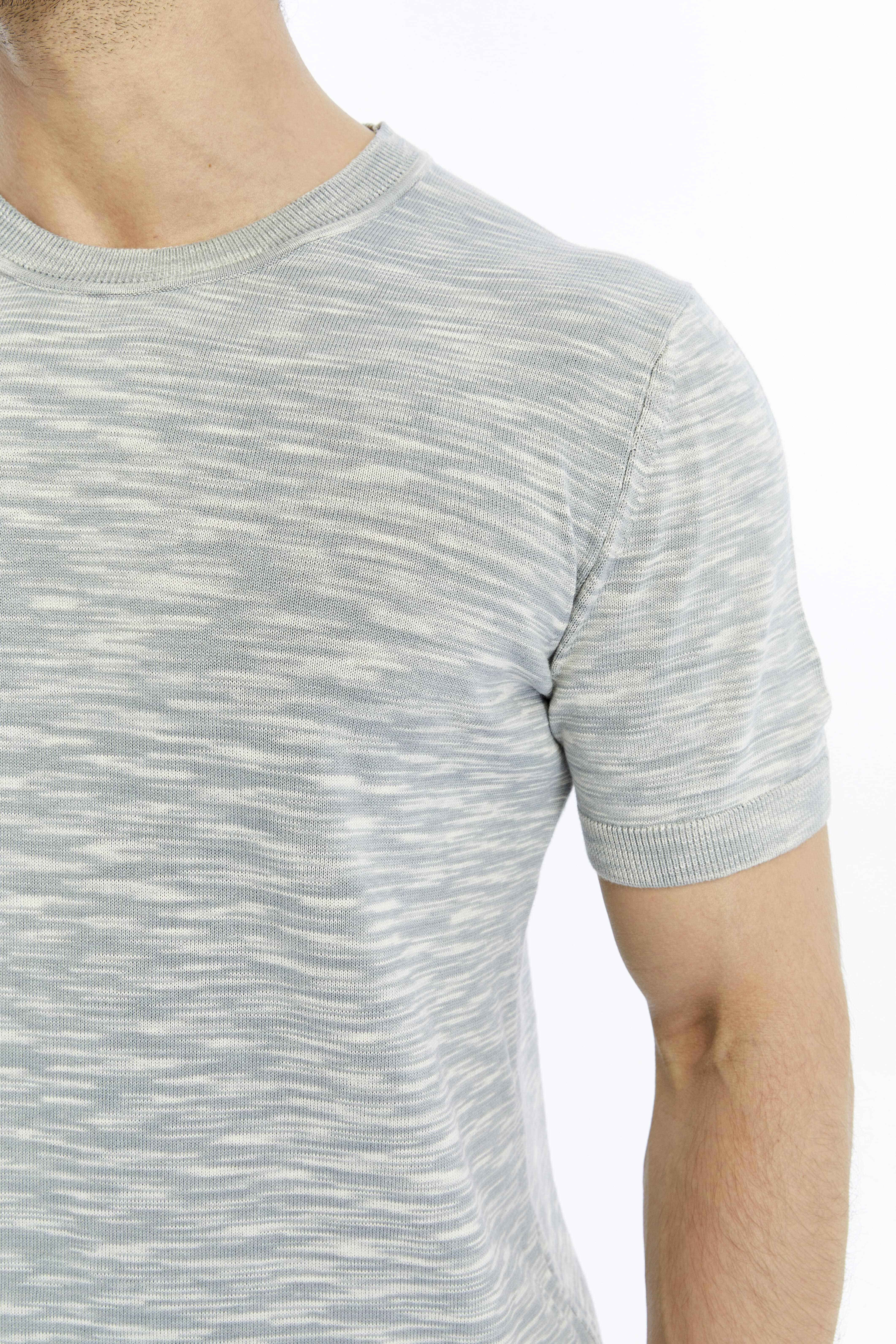 Gri Erkek %100 Pamuk Bisiklet Yaka Kısa Kollu Kırçıllı Örgü Triko T-shirt TRIST-7109