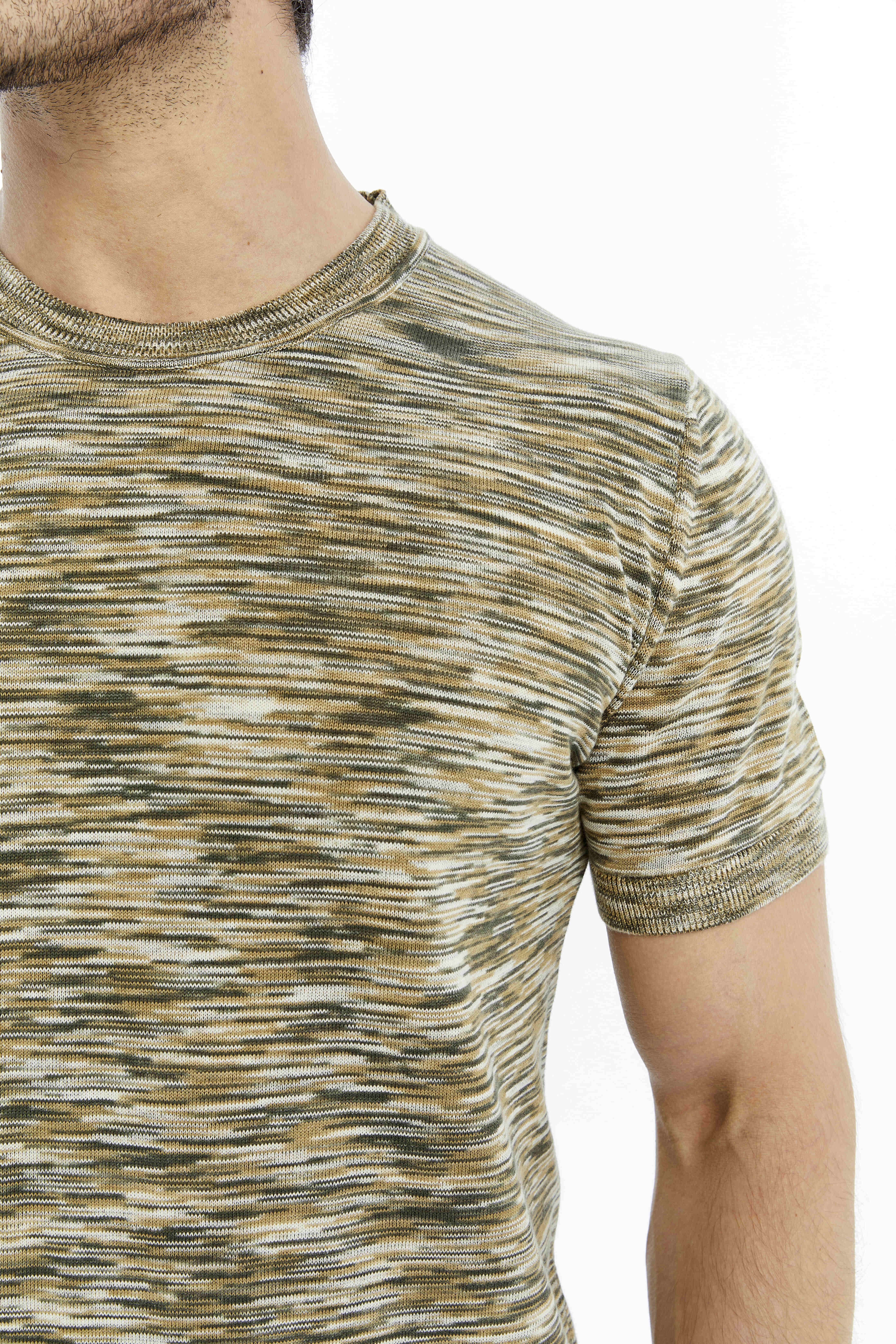 Haki Erkek %100 Pamuk Bisiklet Yaka Kısa Kollu Kırçıllı Örgü Triko T-shirt TRIST-7109