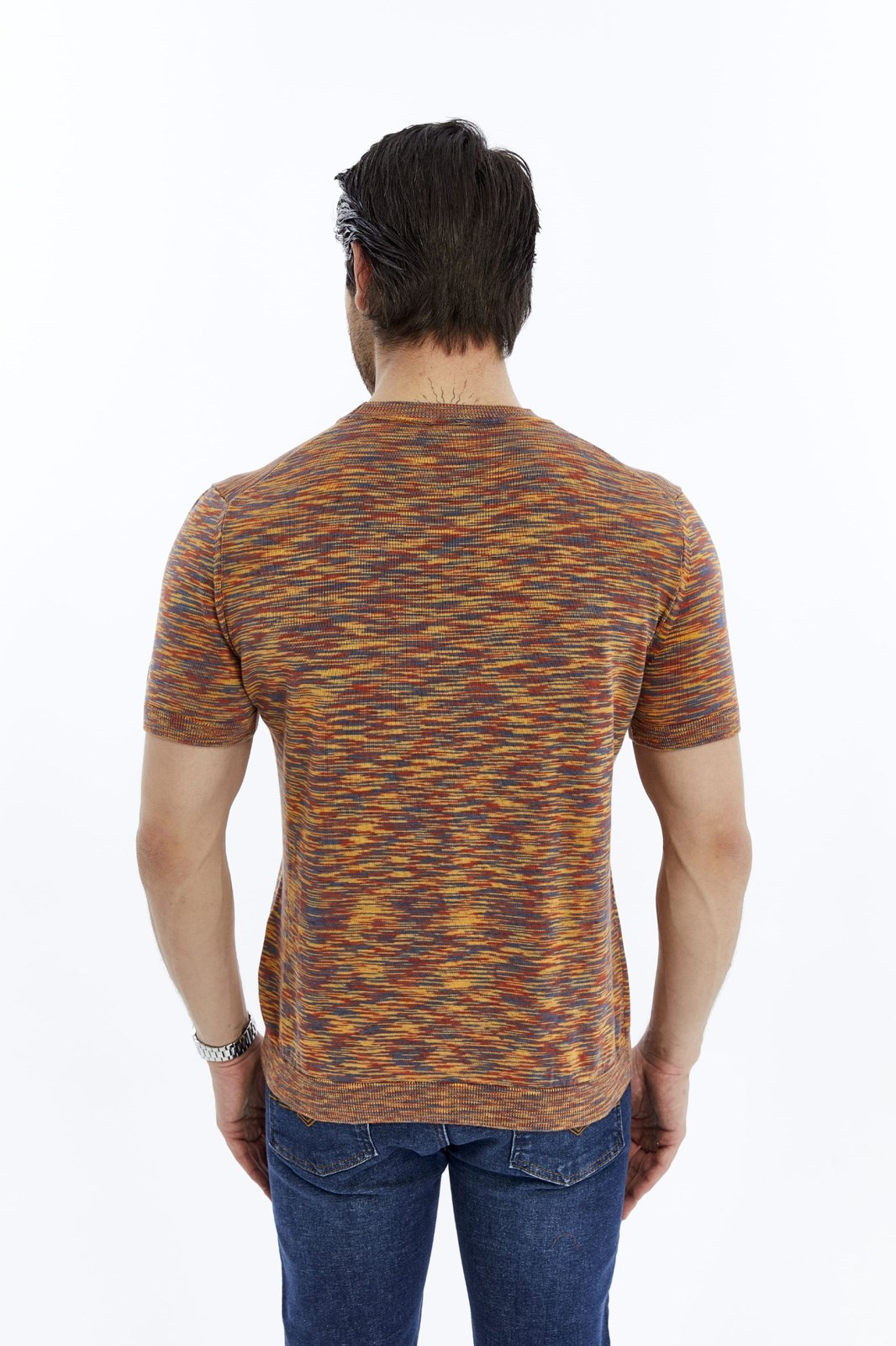 Kiremit Erkek %100 Pamuk Bisiklet Yaka Kısa Kollu Kırçıllı Örgü Triko T-shirt TRIST-7109