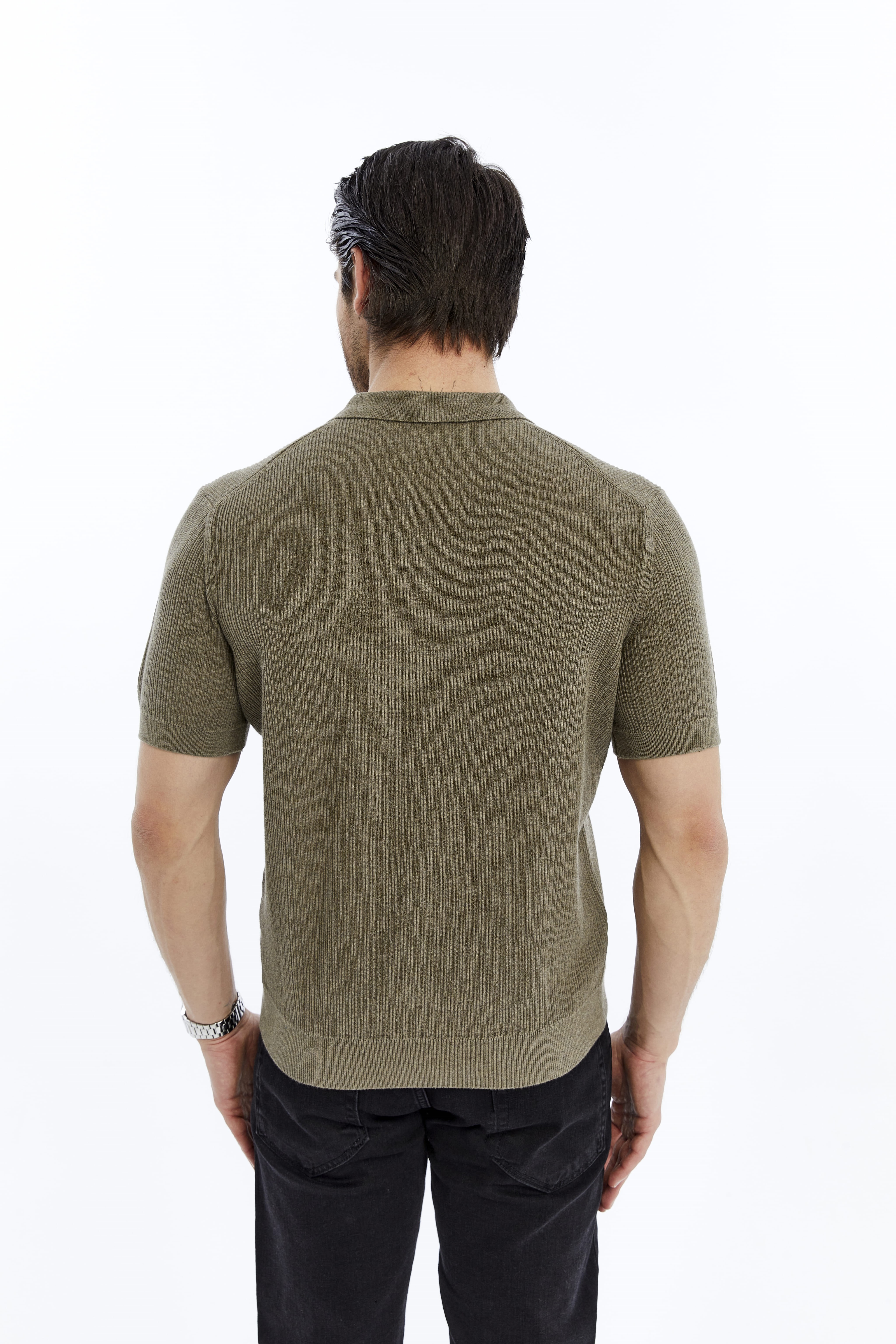 Vizon Erkek %100 Pamuk Polo Yaka Kısa Kollu Fitilli Örgü Triko T-shirt TRIST-7108