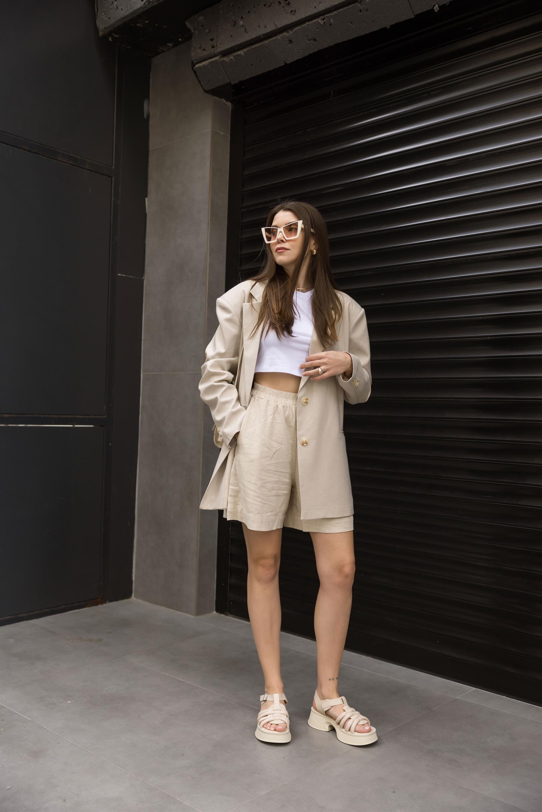 052-150 Bej Ağ İpli Bilekten Bağlama Kadın Sandalet