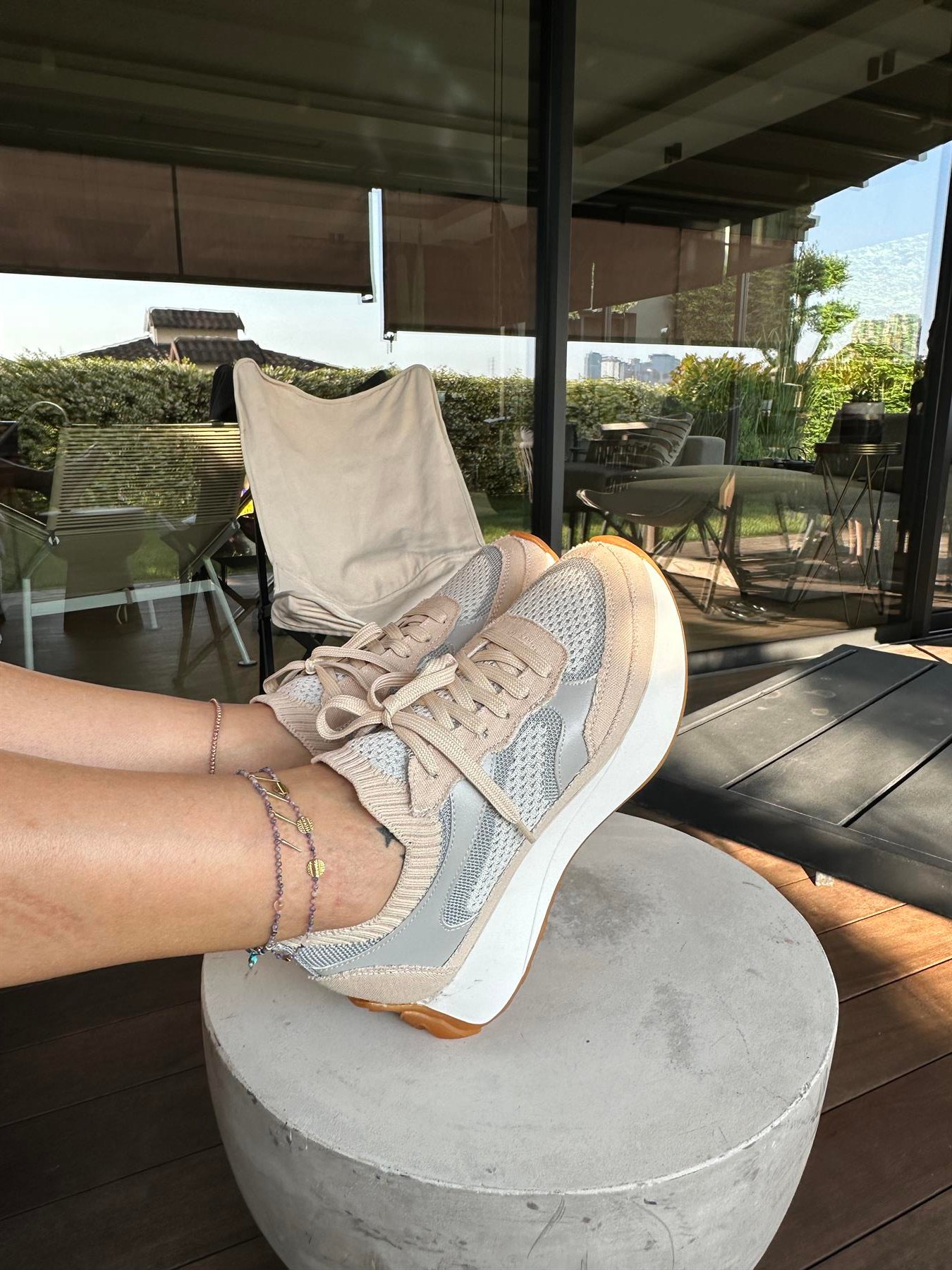 207-297 Bej Triko Yüksek Tabanlı Bağcıklı Kadın Spor Ayakkabı