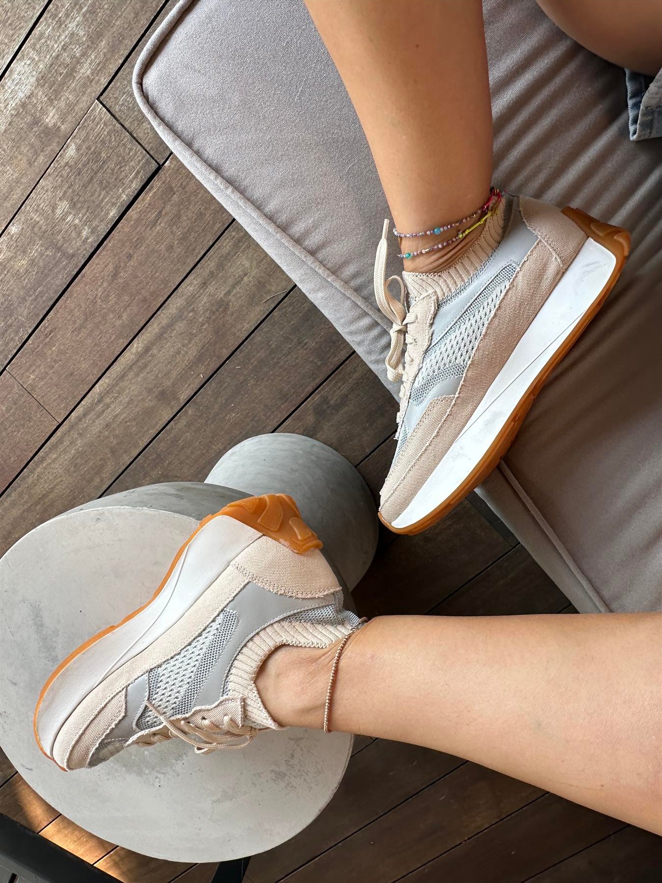 207-297 Bej Triko Yüksek Tabanlı Bağcıklı Kadın Spor Ayakkabı