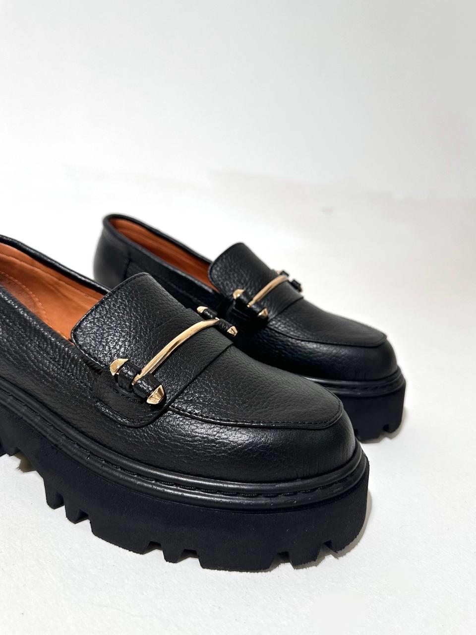 23K.008 Hakiki Deri Siyah Oxford Kadın Ayakkabı