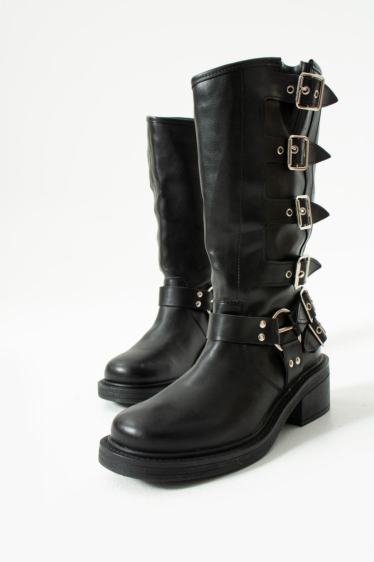 3003 Siyah Kemerli Kadın Çizme 