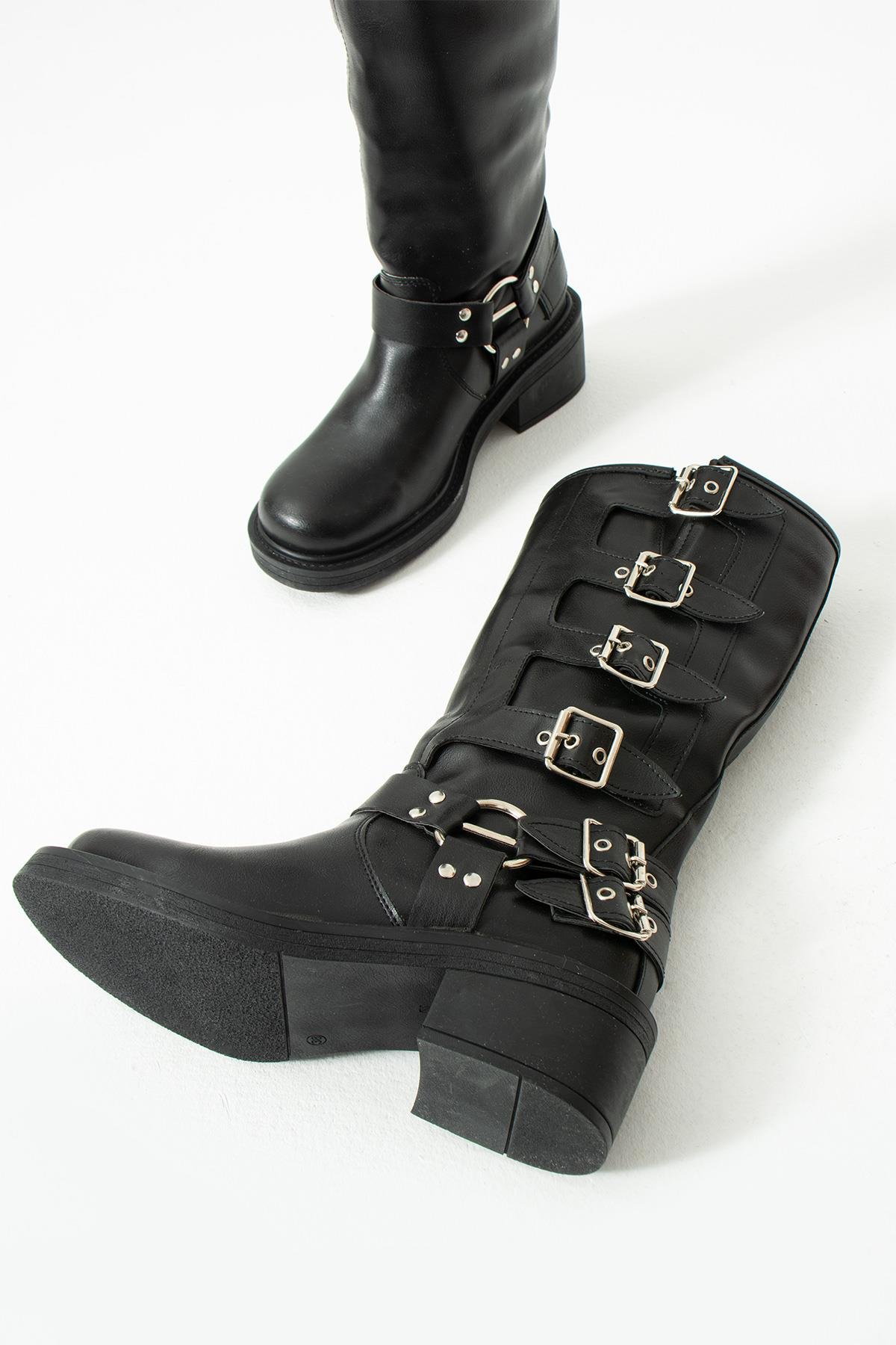 3003 Siyah Kemerli Kadın Çizme 