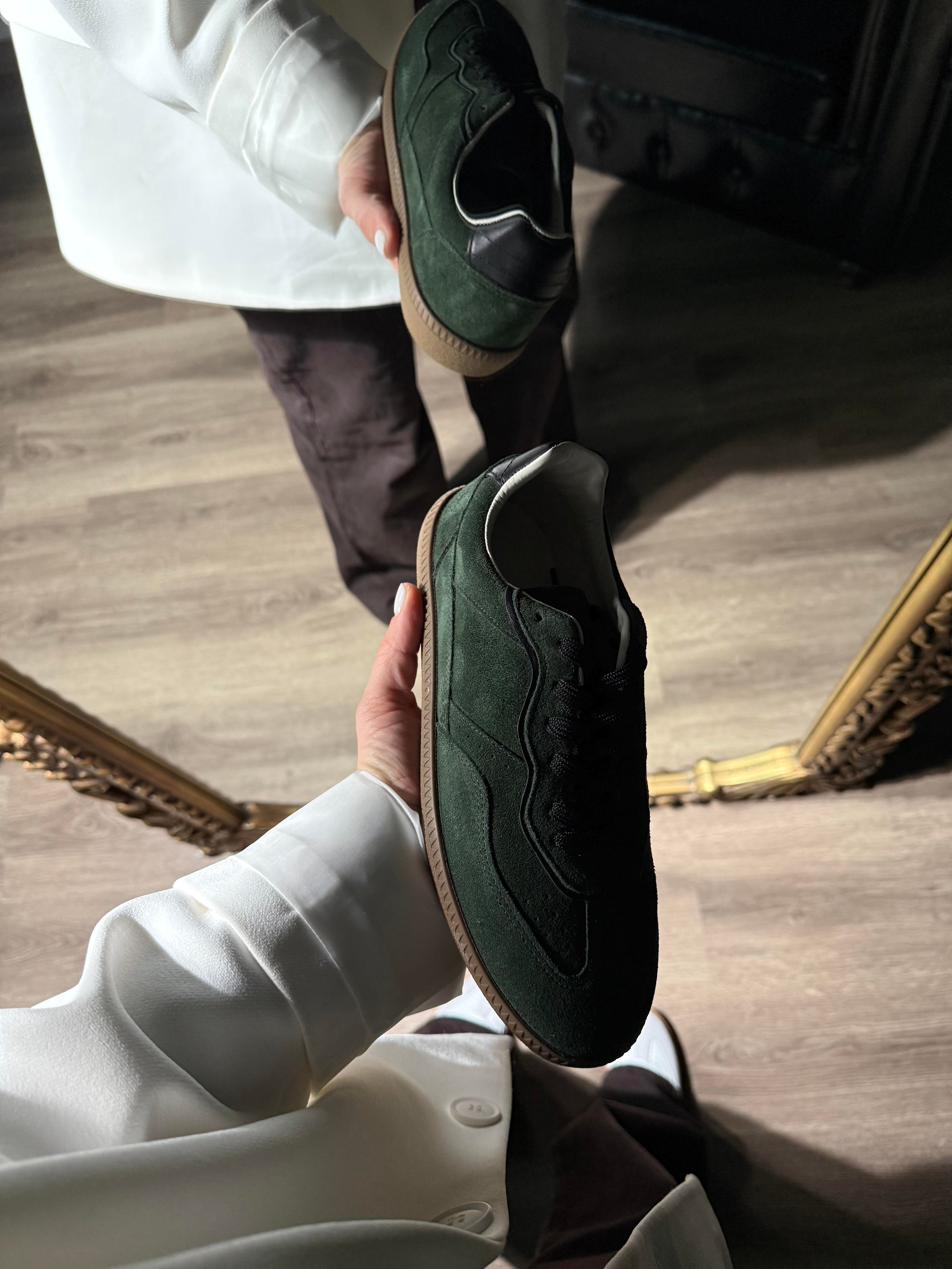 Bağcıklı Gerçek Deri Süet Kadın Spor Ayakkabı Yeşil