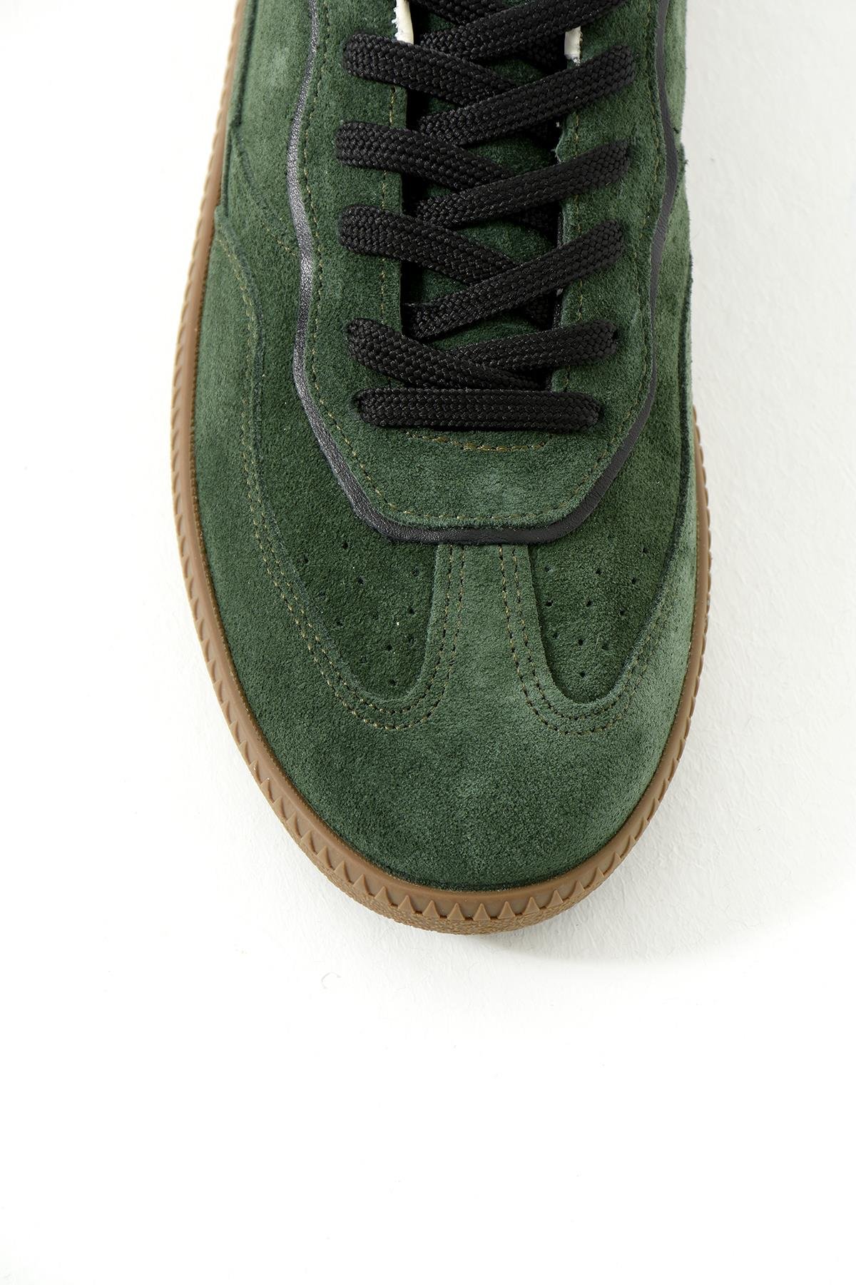 Bağcıklı Gerçek Deri Süet Kadın Spor Ayakkabı Yeşil
