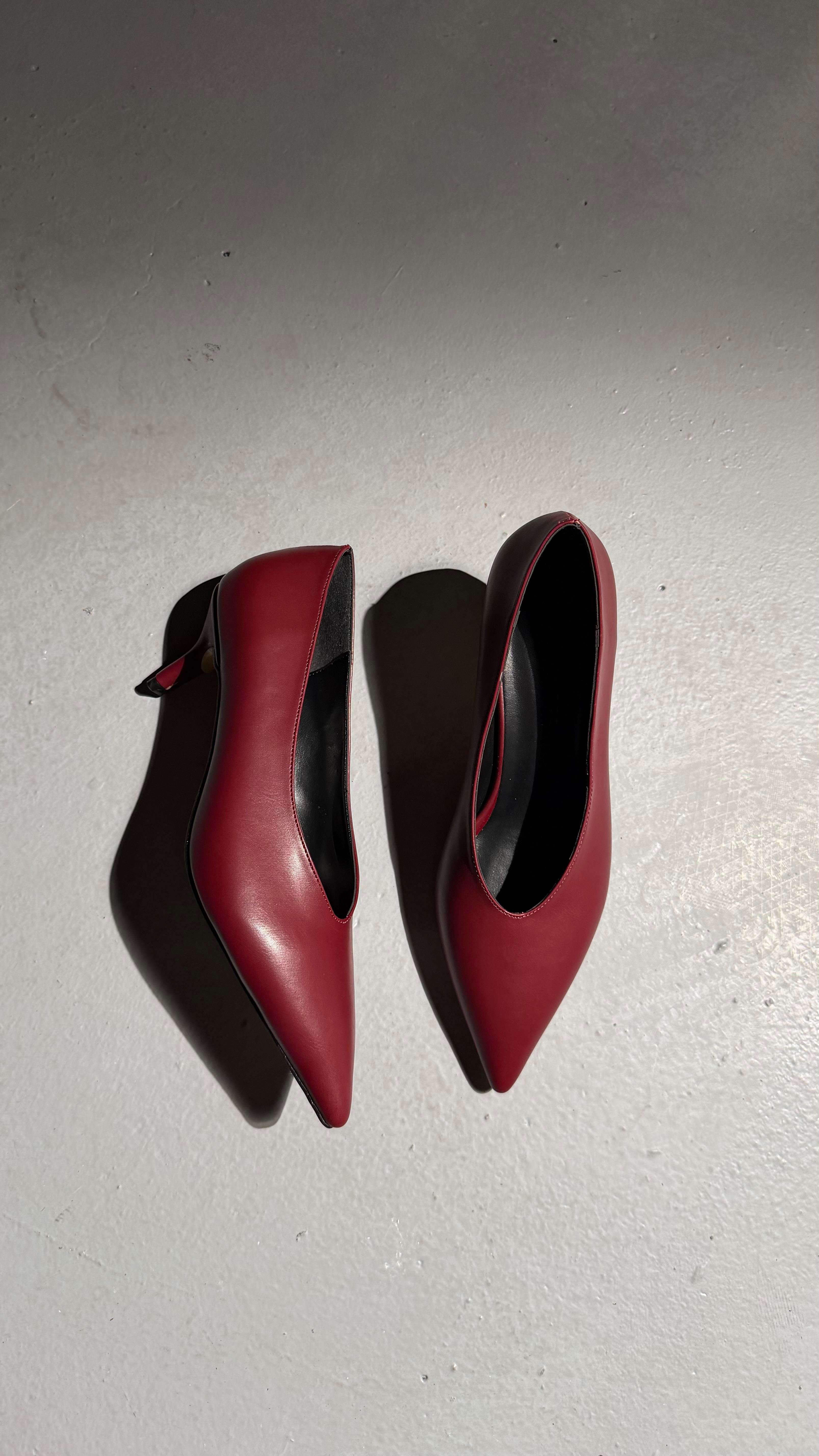 Bordo Basic Minik Topuklu Kadın Ayakkabı
