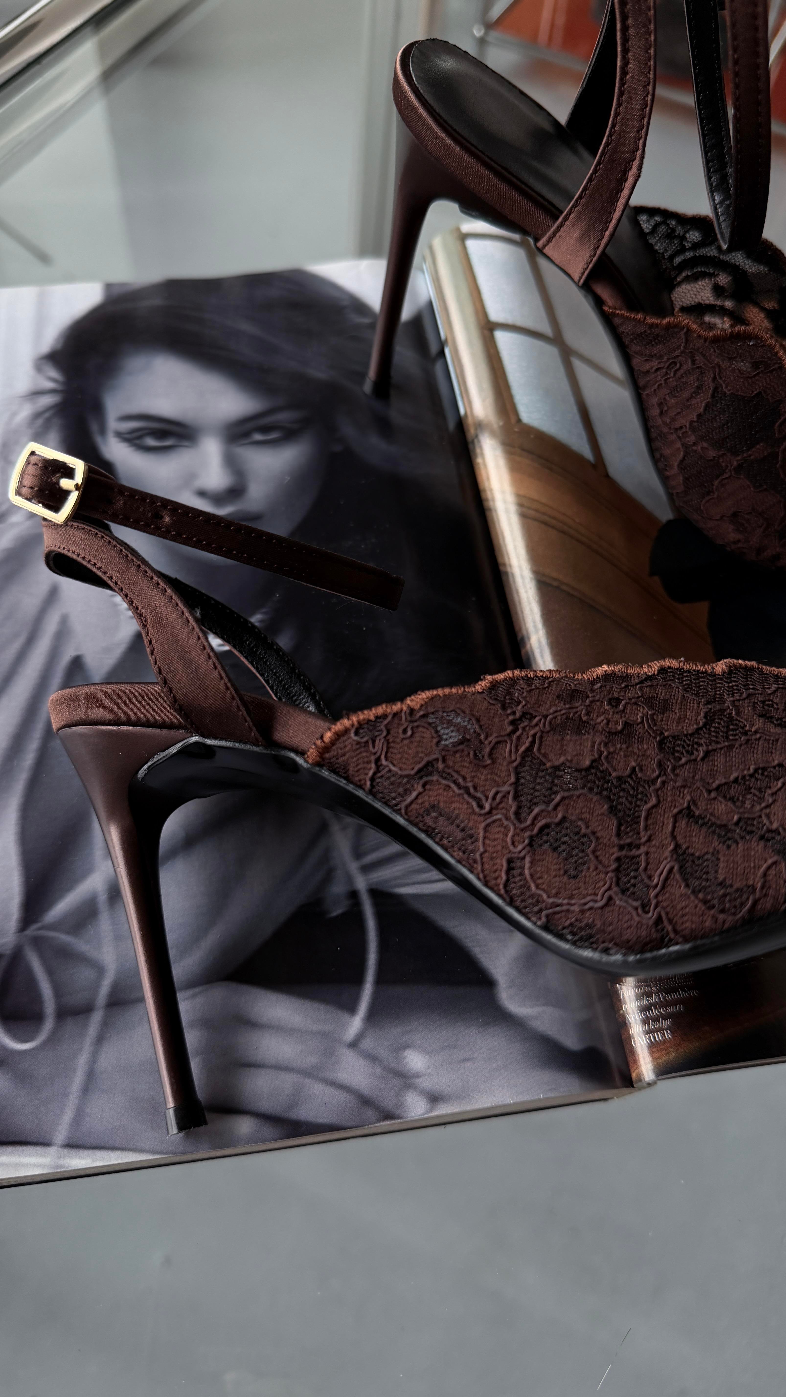 Brown Icon Acıkahve Dantel Bilekten Bağlı Stiletto
