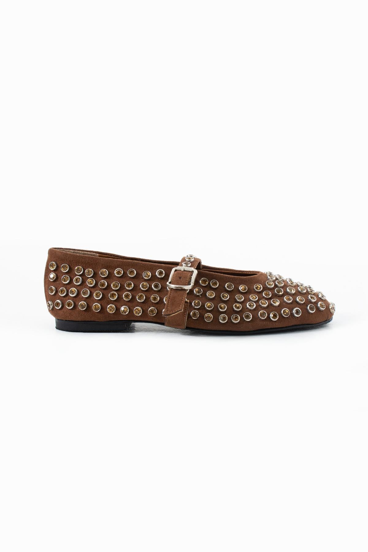 Disco Süet Taba Zımba Taşlı Babet 