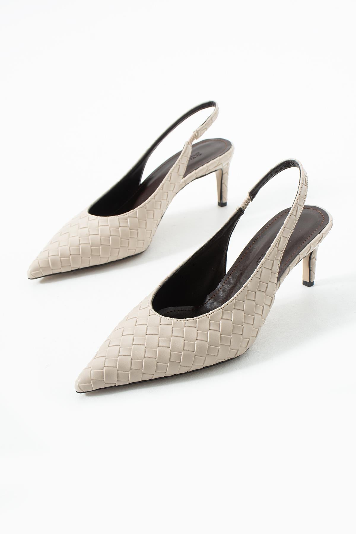 Elira Örgü Slingback Bej Kadın Topuklu Ayakkabı