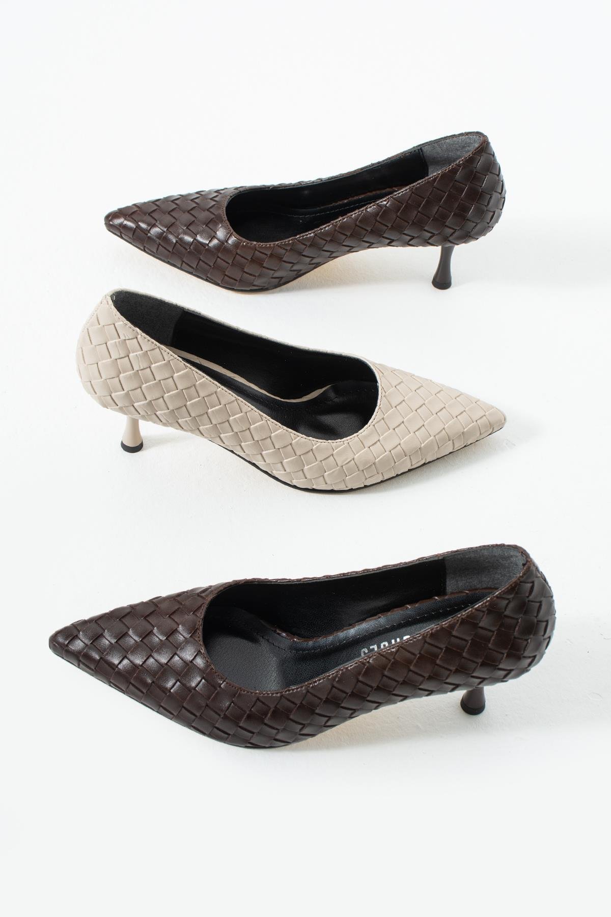 Elira Örgü Slingback Bej Kadın Topuklu Ayakkabı