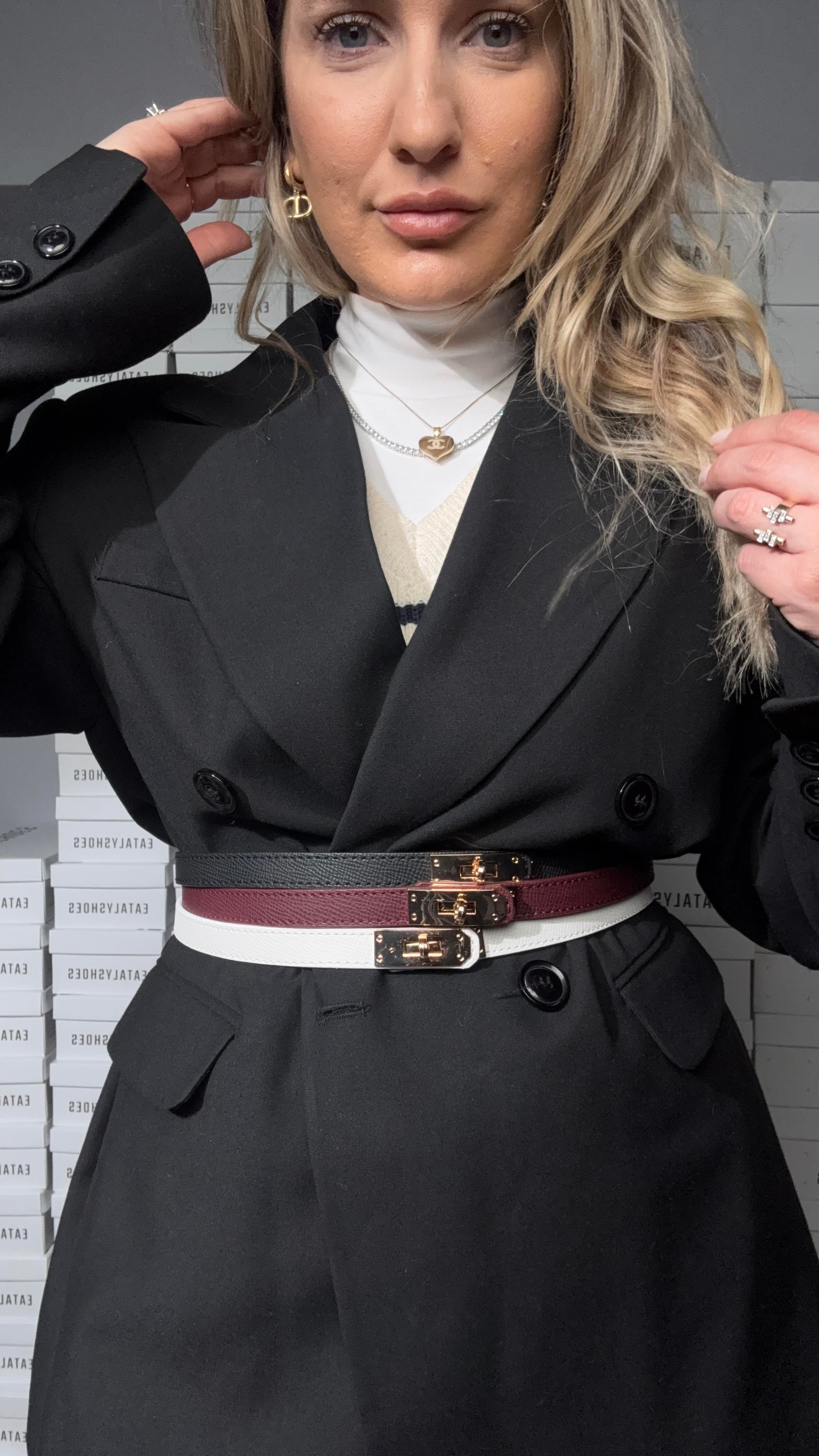 Gold Kilit Tokalı Dikiş Detaylı Bordo Kemer