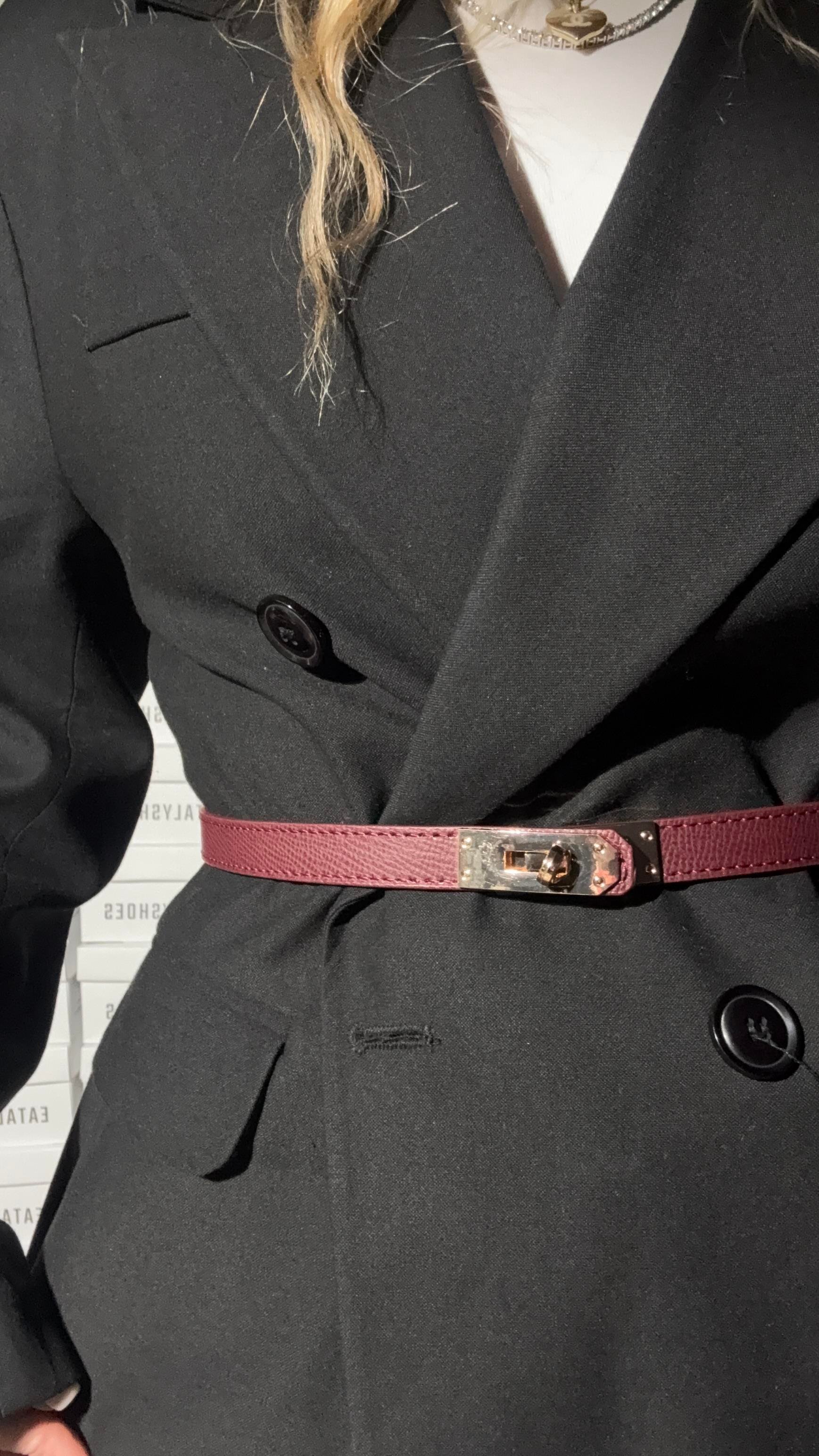 Gold Kilit Tokalı Dikiş Detaylı Bordo Kemer