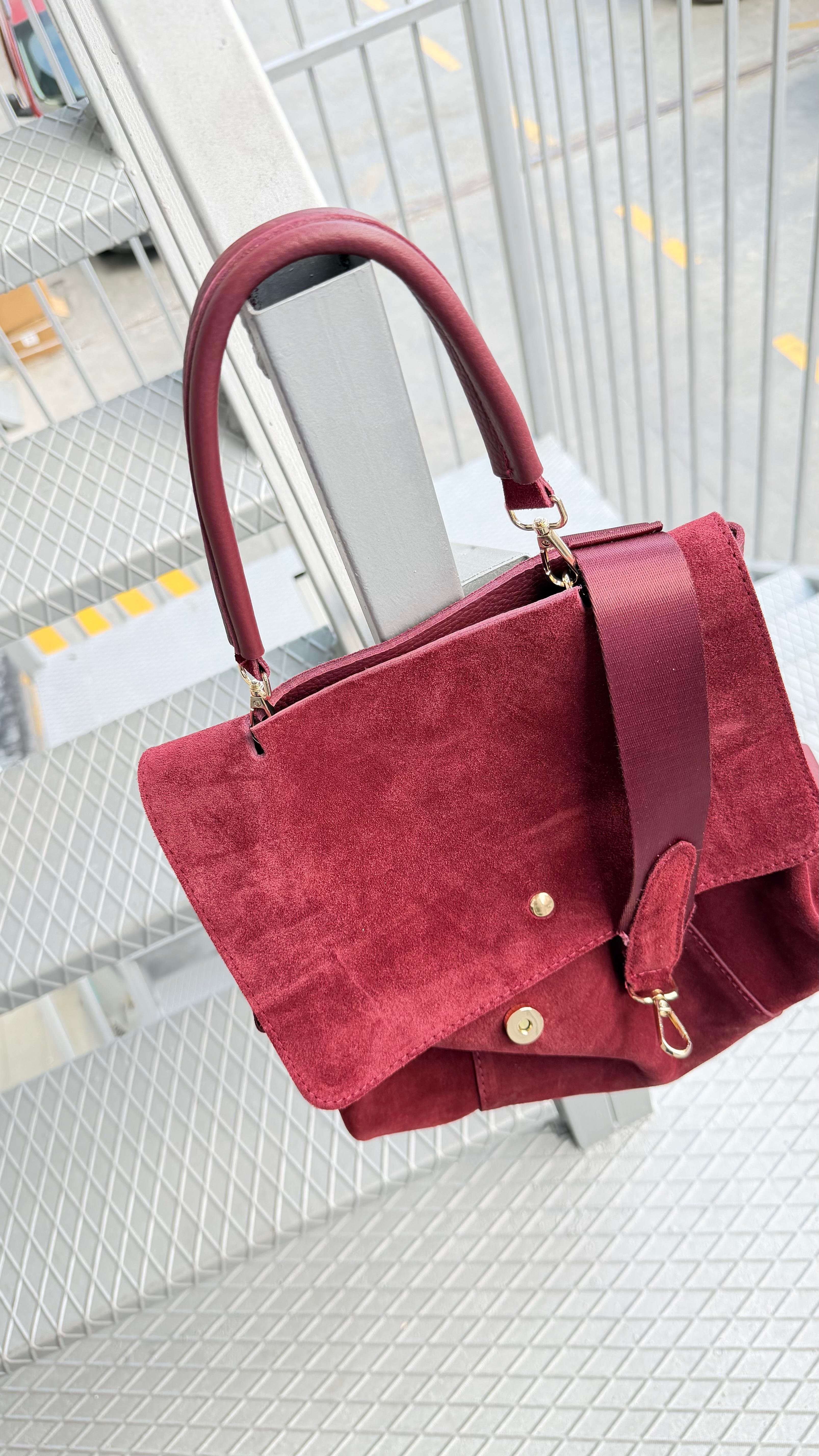 Hakiki Süet Bordo Tutma Saplı Salaş Çanta 