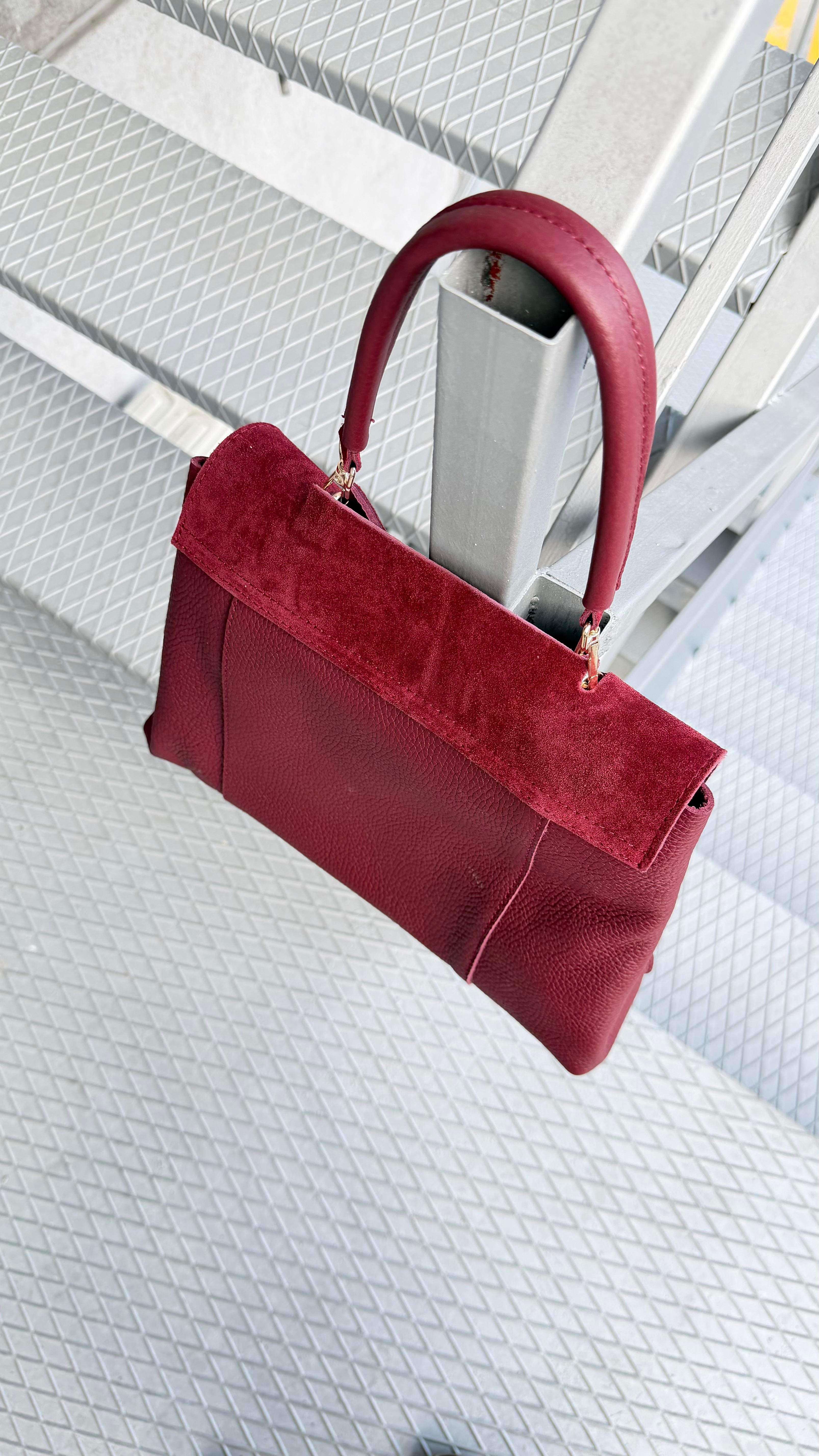 Hakiki Süet Bordo Tutma Saplı Salaş Çanta 