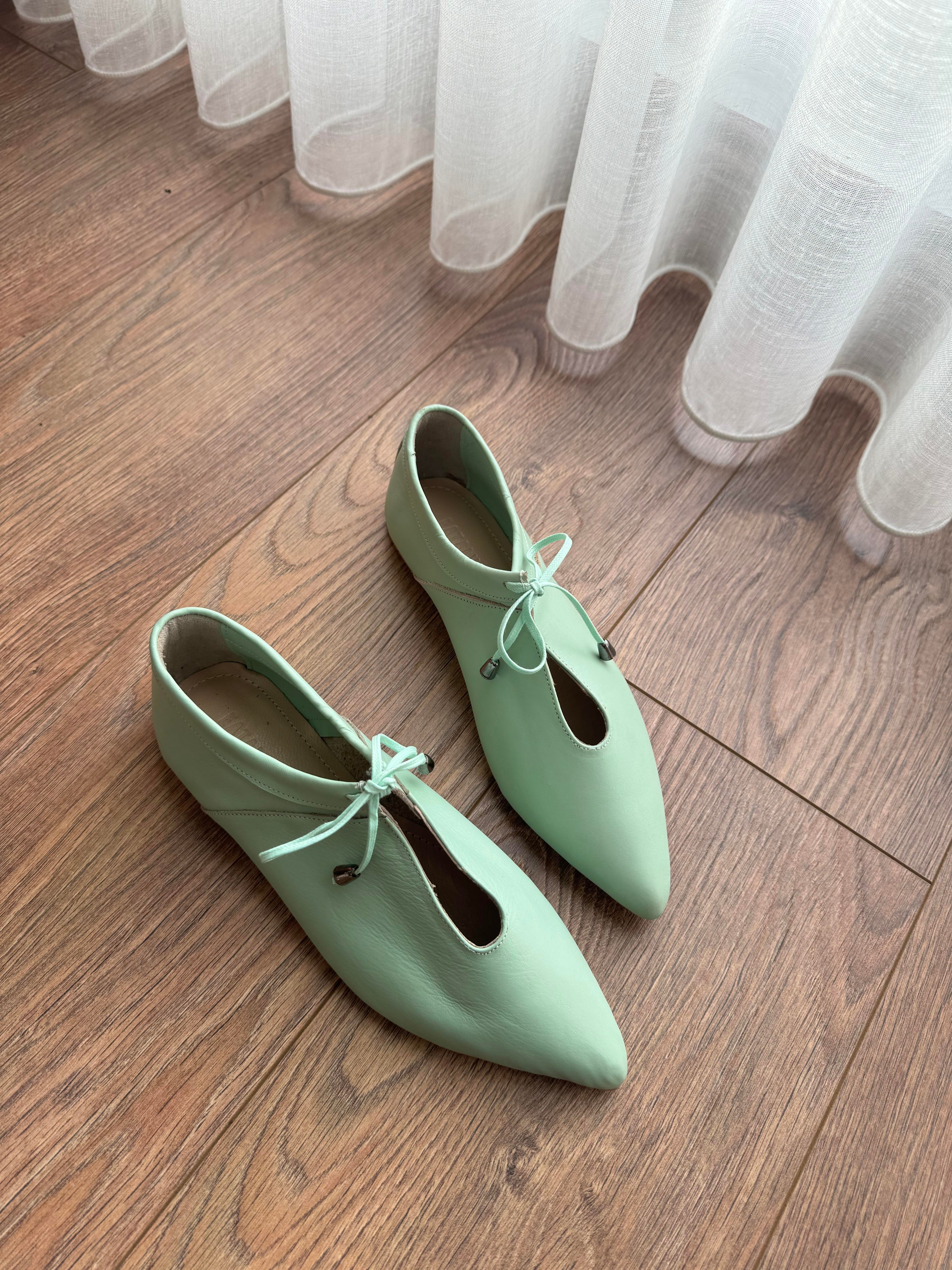 Joah Mint Püskül Bağlama Detaylı Deri Babet