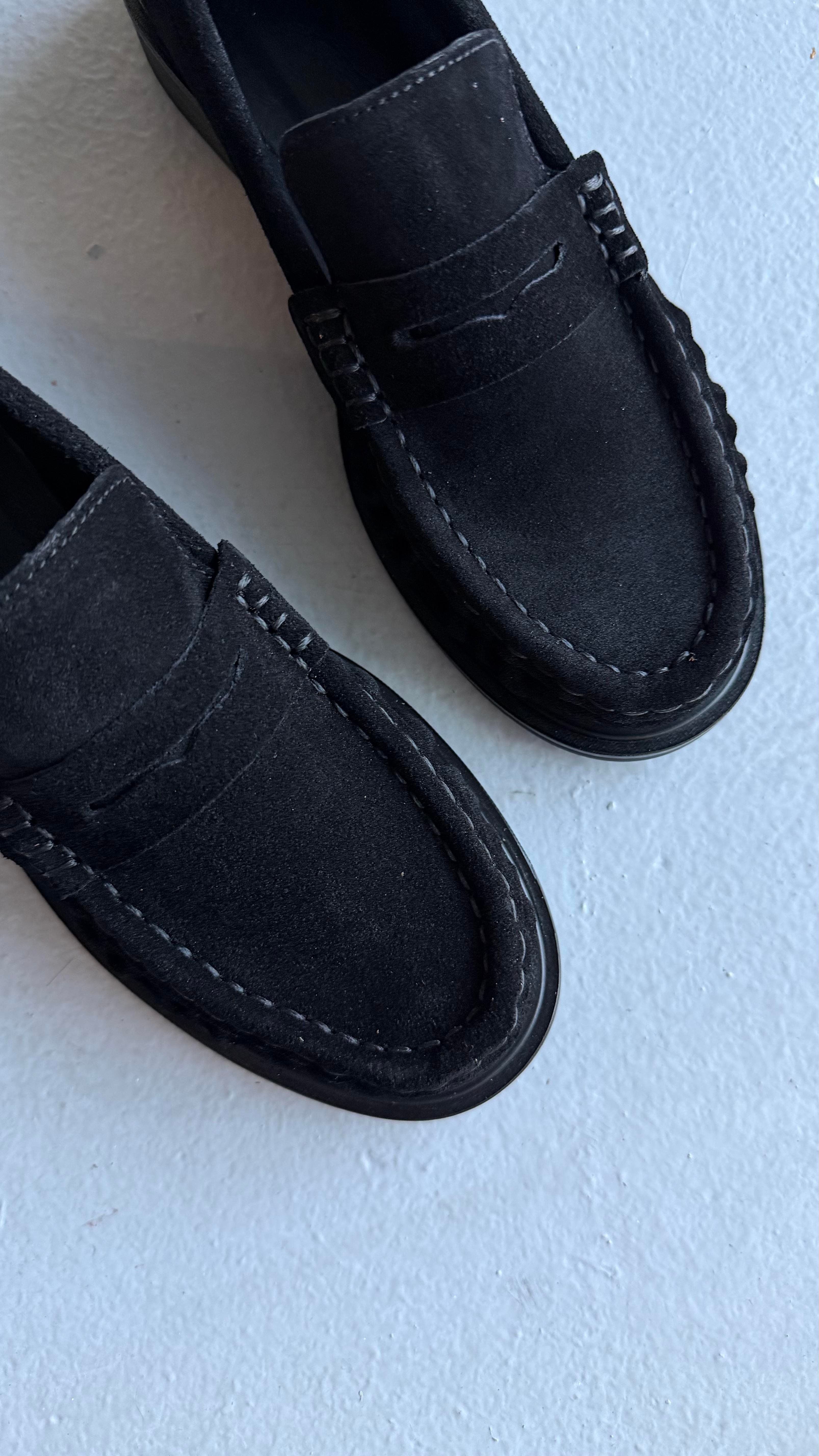 Kadın Büzgülü Gerçek Deri Oxford Loafer Günlük Ayakkabı Siyah Siyah