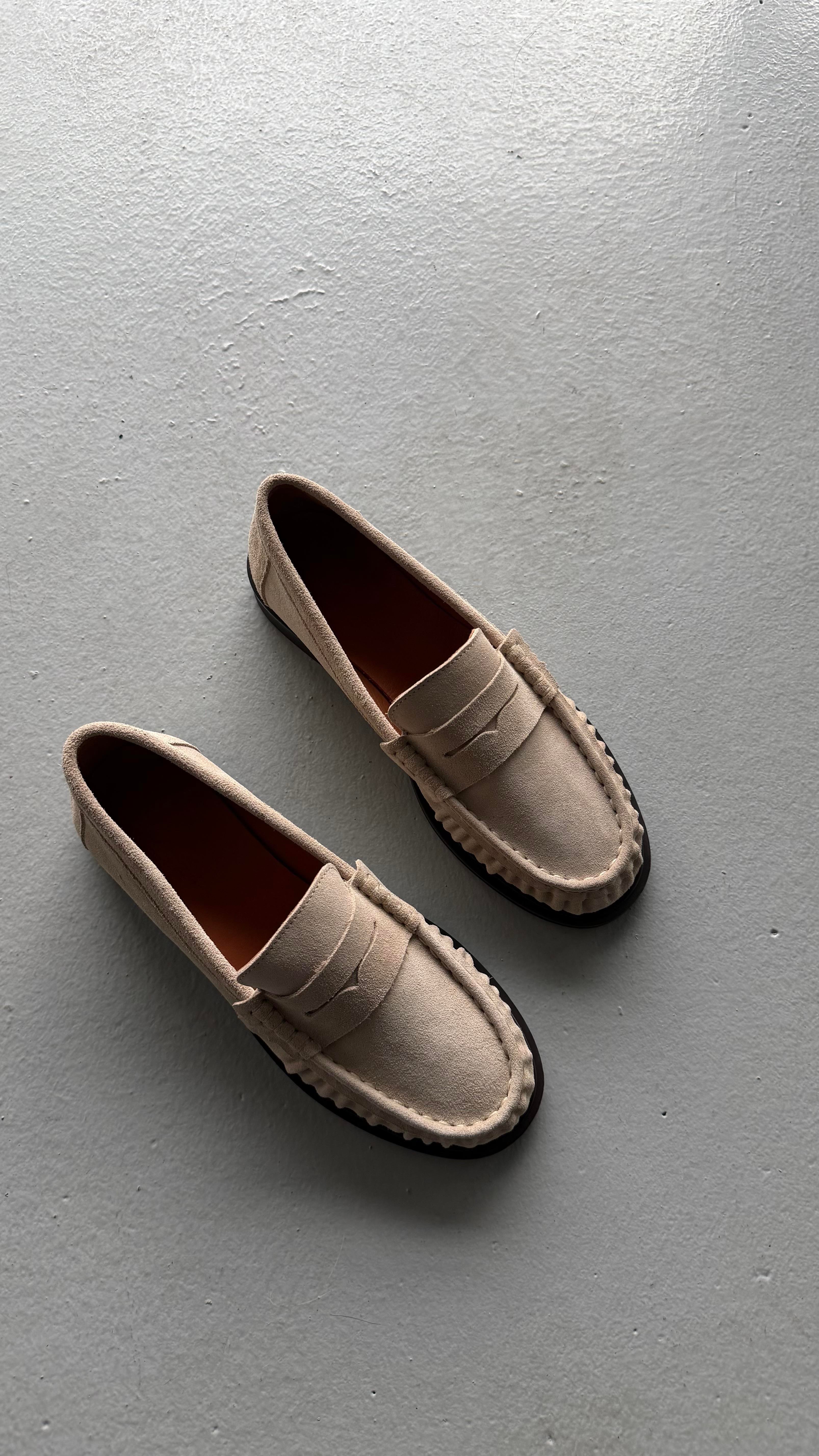 Kadın Büzgülü Gerçek Deri Oxford Loafer Günlük Ayakkabı Bej