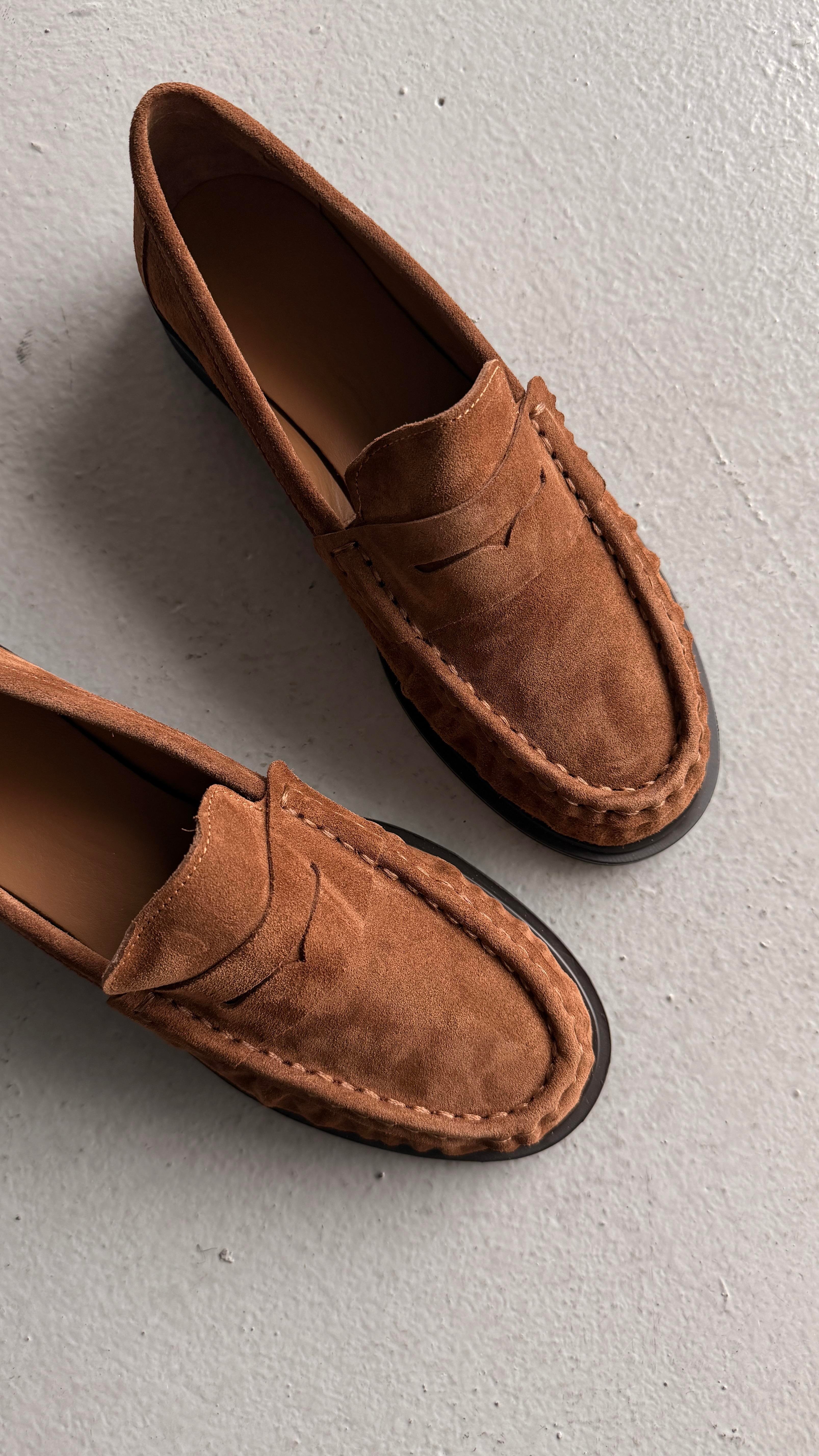 Kadın Büzgülü Gerçek Deri Oxford Loafer Günlük Ayakkabı Camel