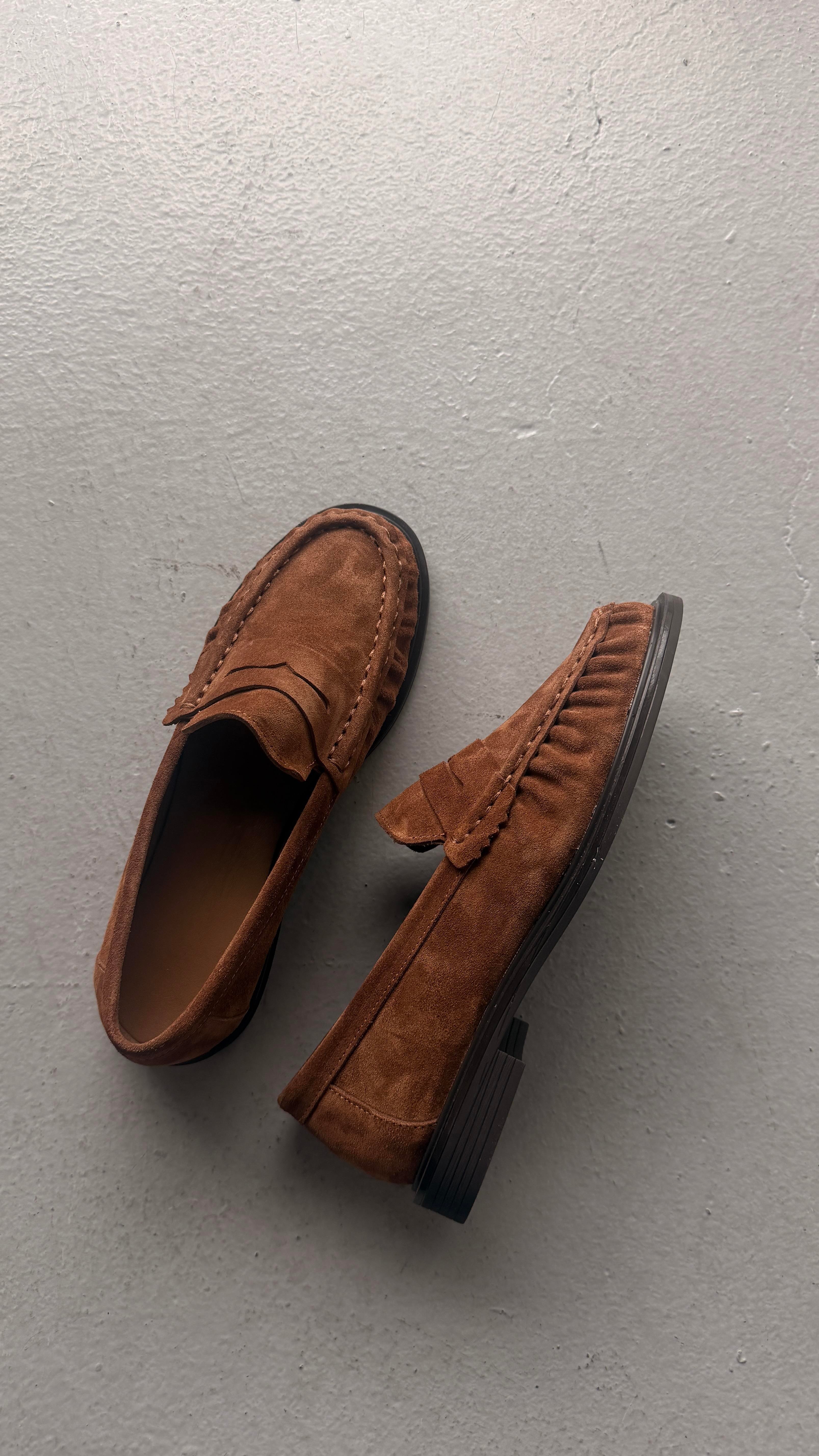 Kadın Büzgülü Gerçek Deri Oxford Loafer Günlük Ayakkabı Camel